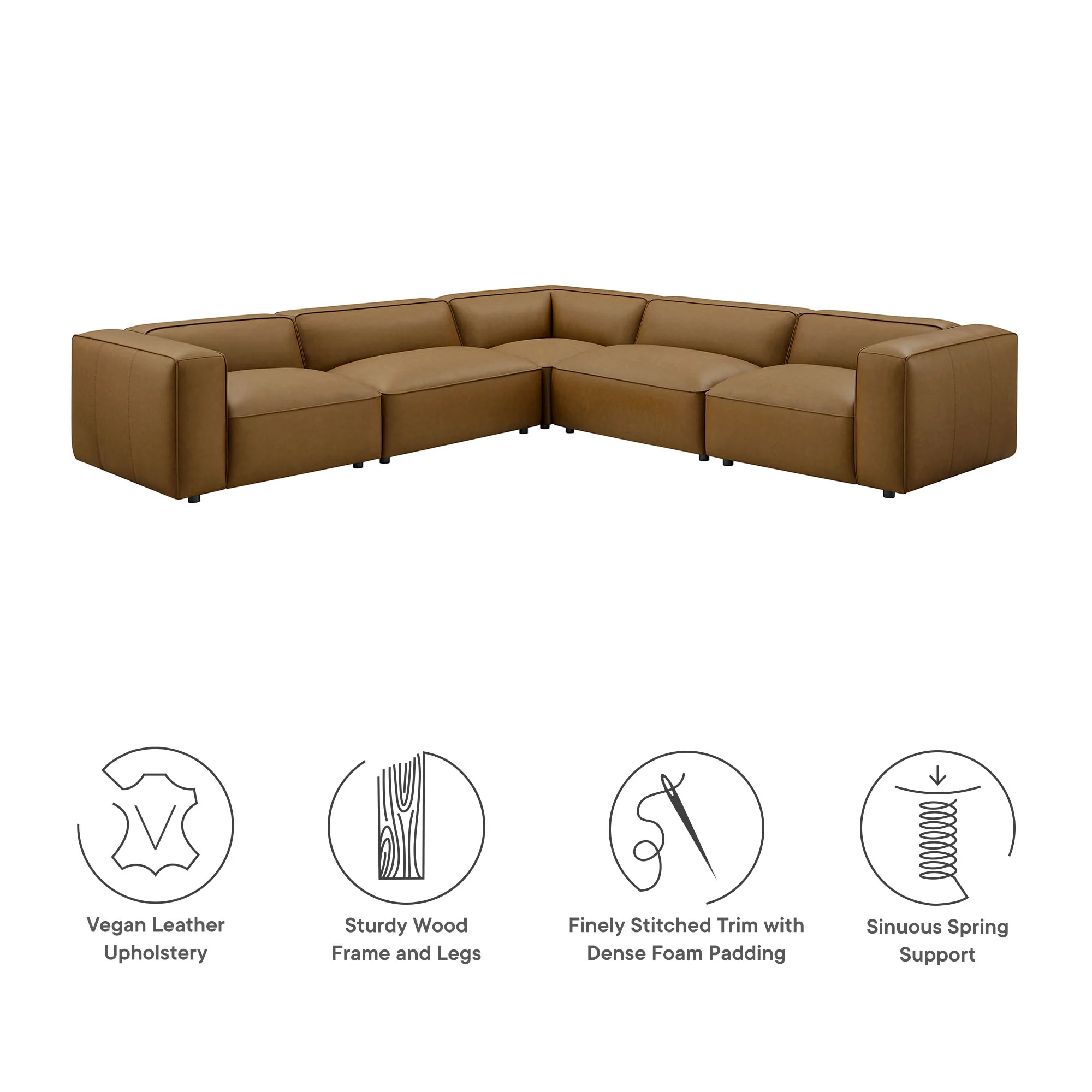 Auren 5-Piece Upholstered Vegan Leather Modular L-Shaped Sofa by Modway - Image 5