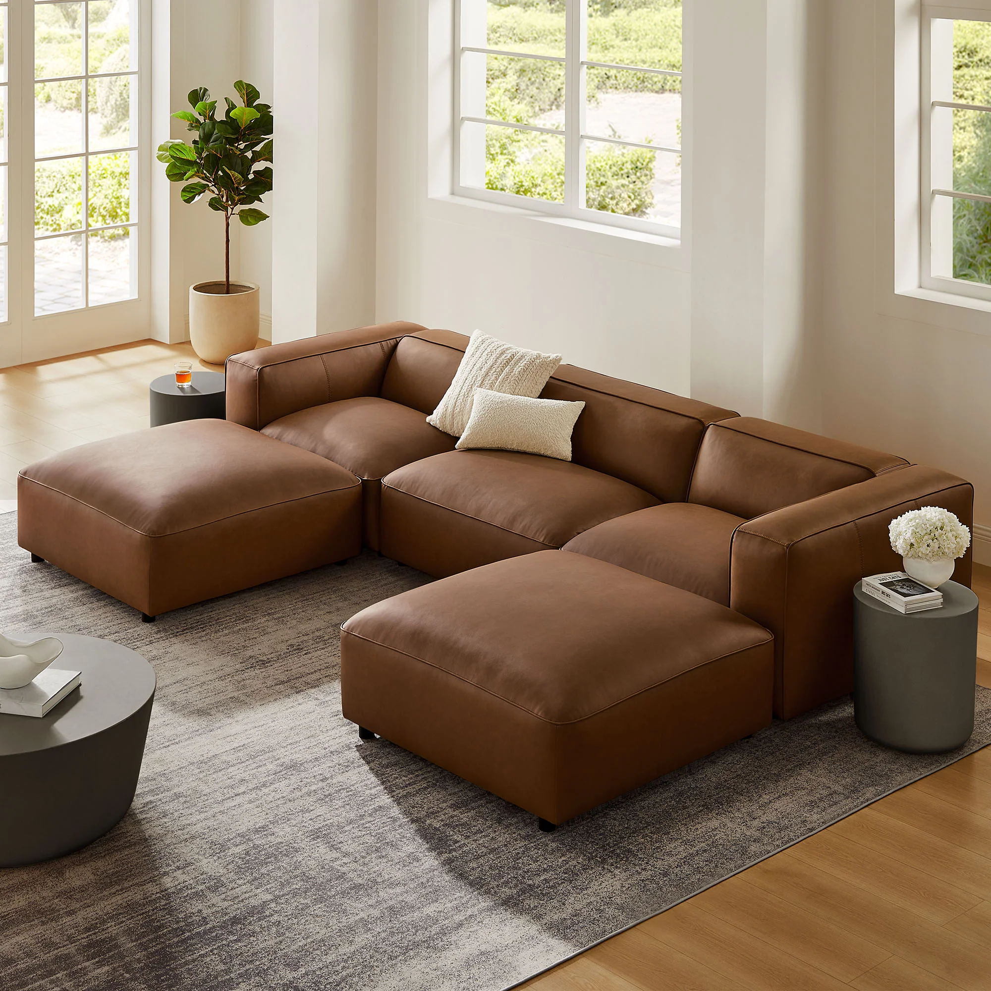 Auren 5-Piece Upholstered Vegan Leather Modular U-Shaped Sofa by Modway - Image 13