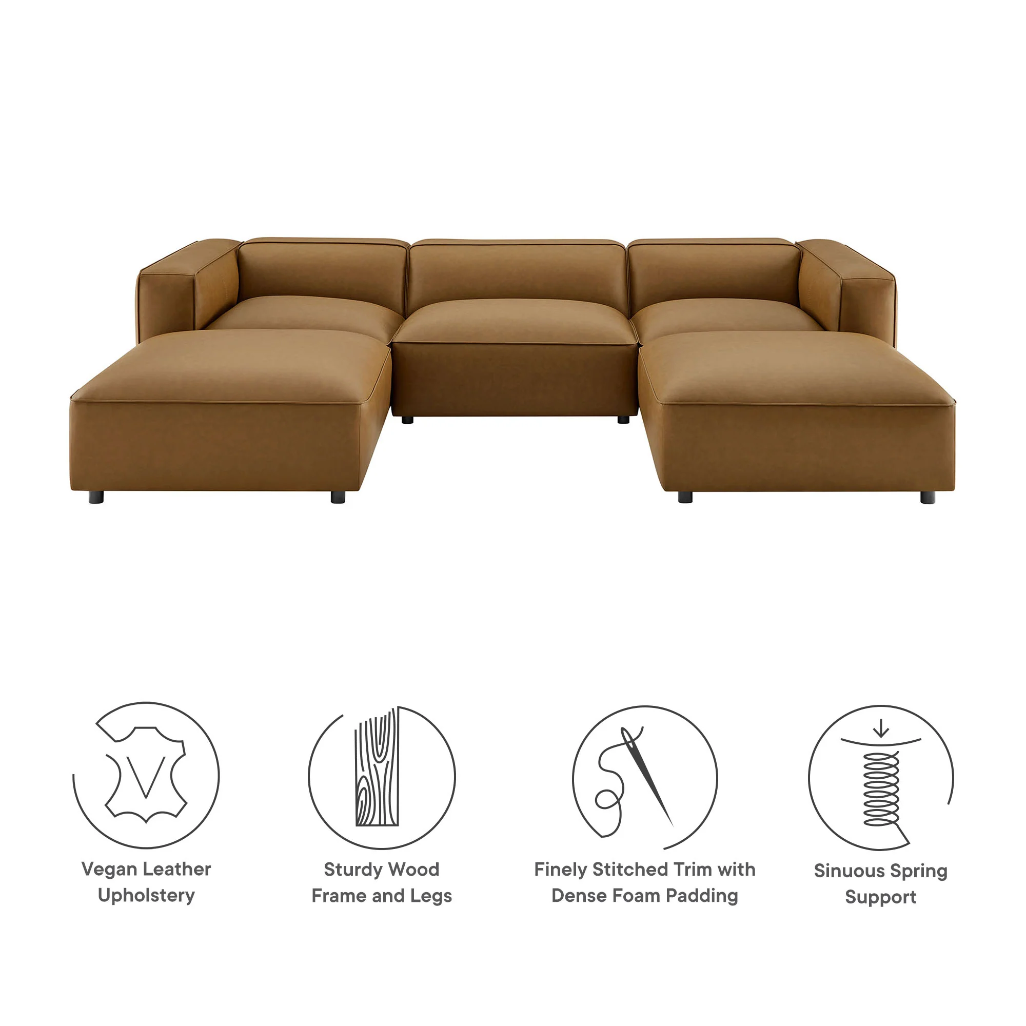 Auren 5-Piece Upholstered Vegan Leather Modular U-Shaped Sofa by Modway - Image 5