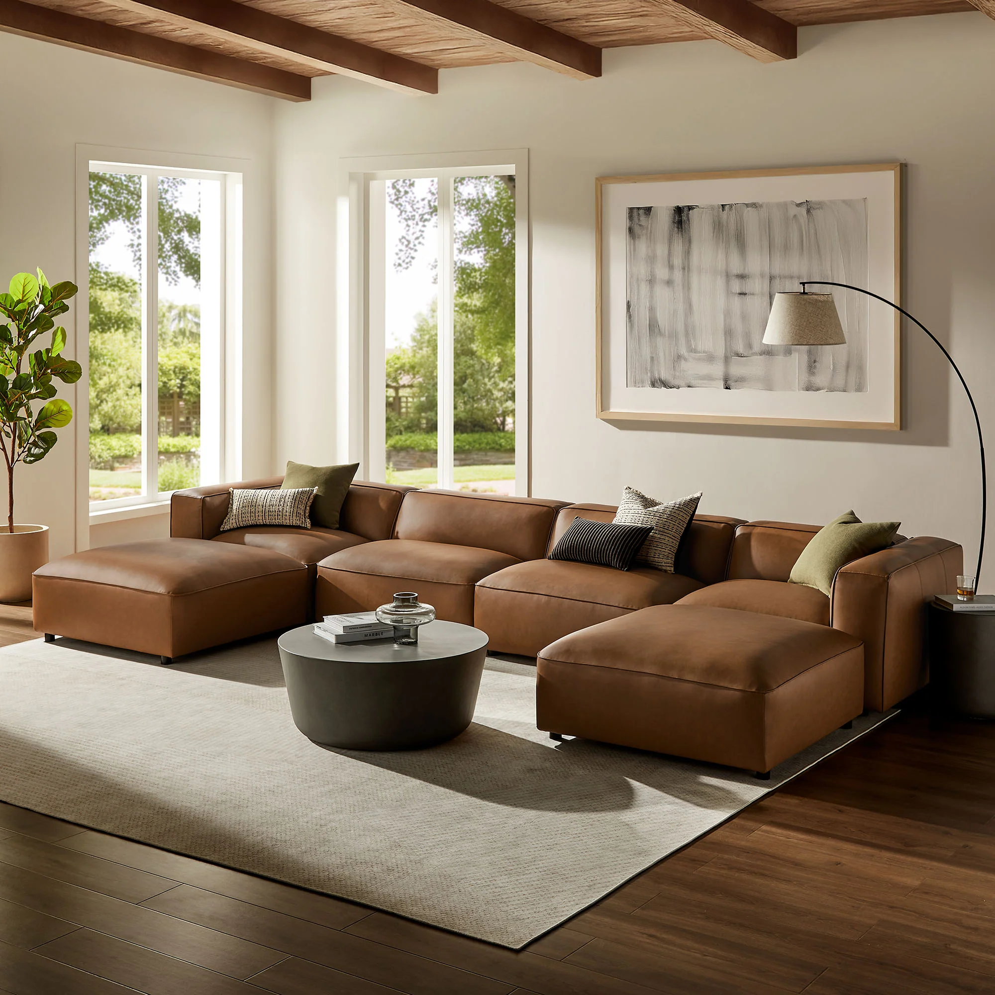 Auren 6-Piece Upholstered Vegan Leather Modular Sofa by Modway - Image 13