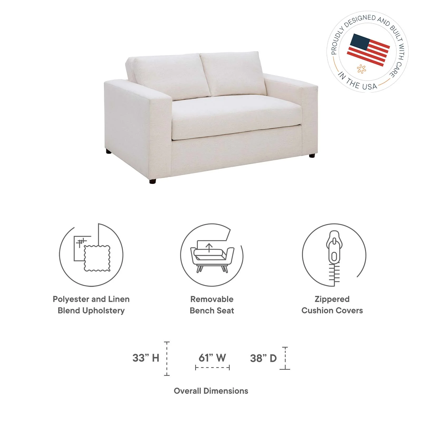 Avendale Linen Blend Loveseat By Modway - EEI-6190 - Image 15