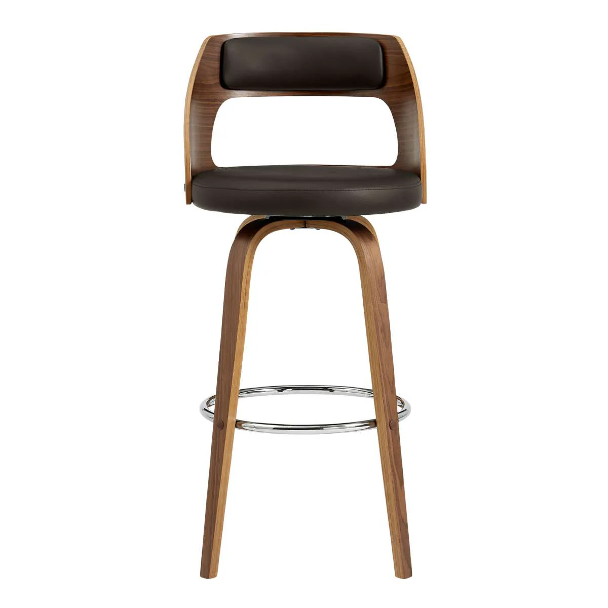 Axel 26" Swivel Counter Stool in Brown Faux Leather and Walnut Wood By Armen Living - Image 2