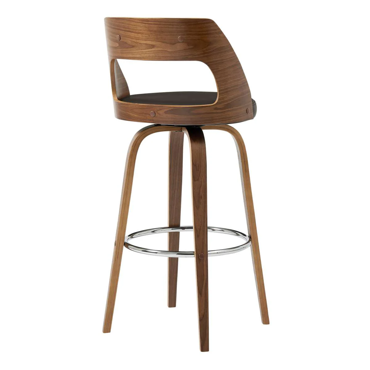 Axel 26" Swivel Counter Stool in Brown Faux Leather and Walnut Wood By Armen Living - Image 3