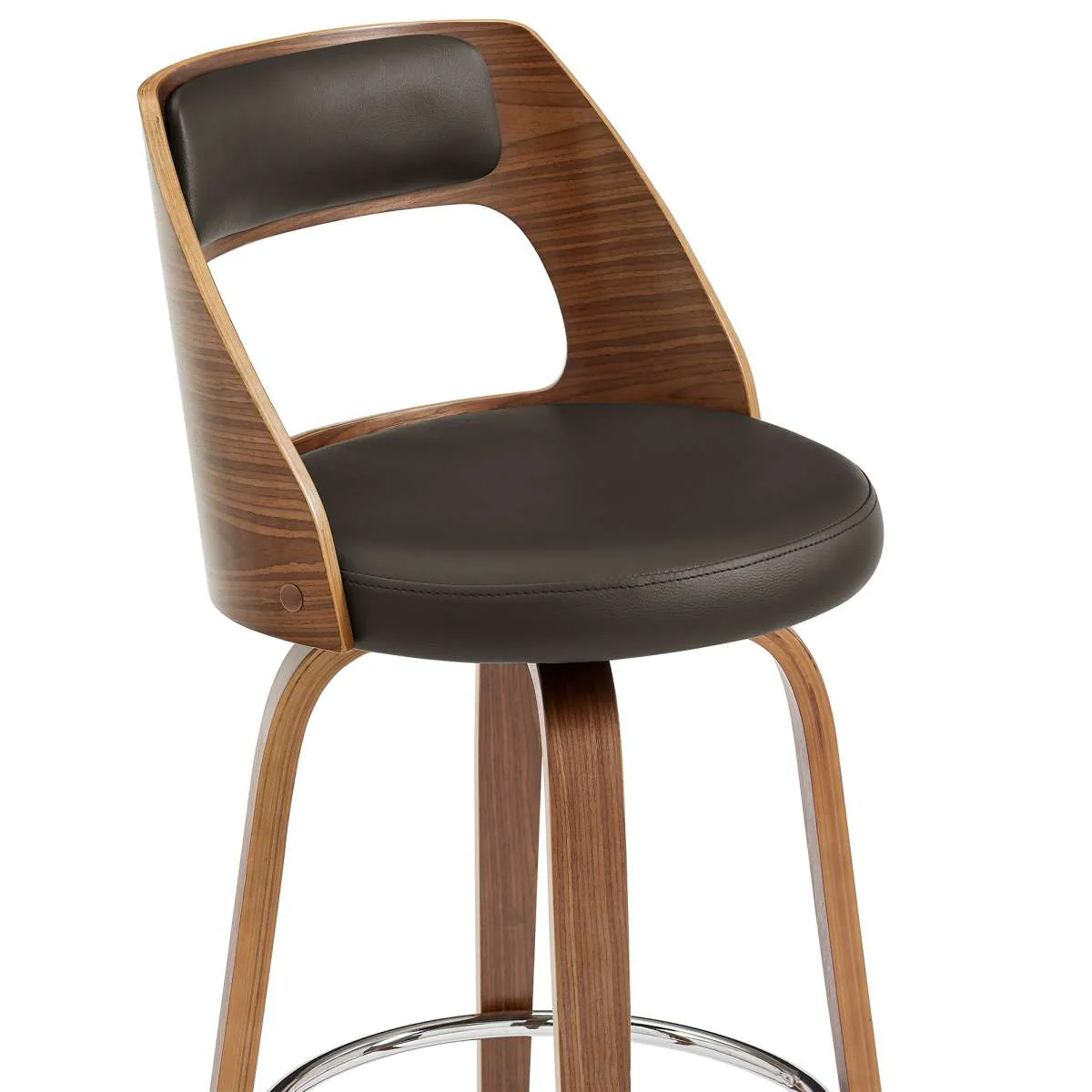 Axel 26" Swivel Counter Stool in Brown Faux Leather and Walnut Wood By Armen Living - Image 5