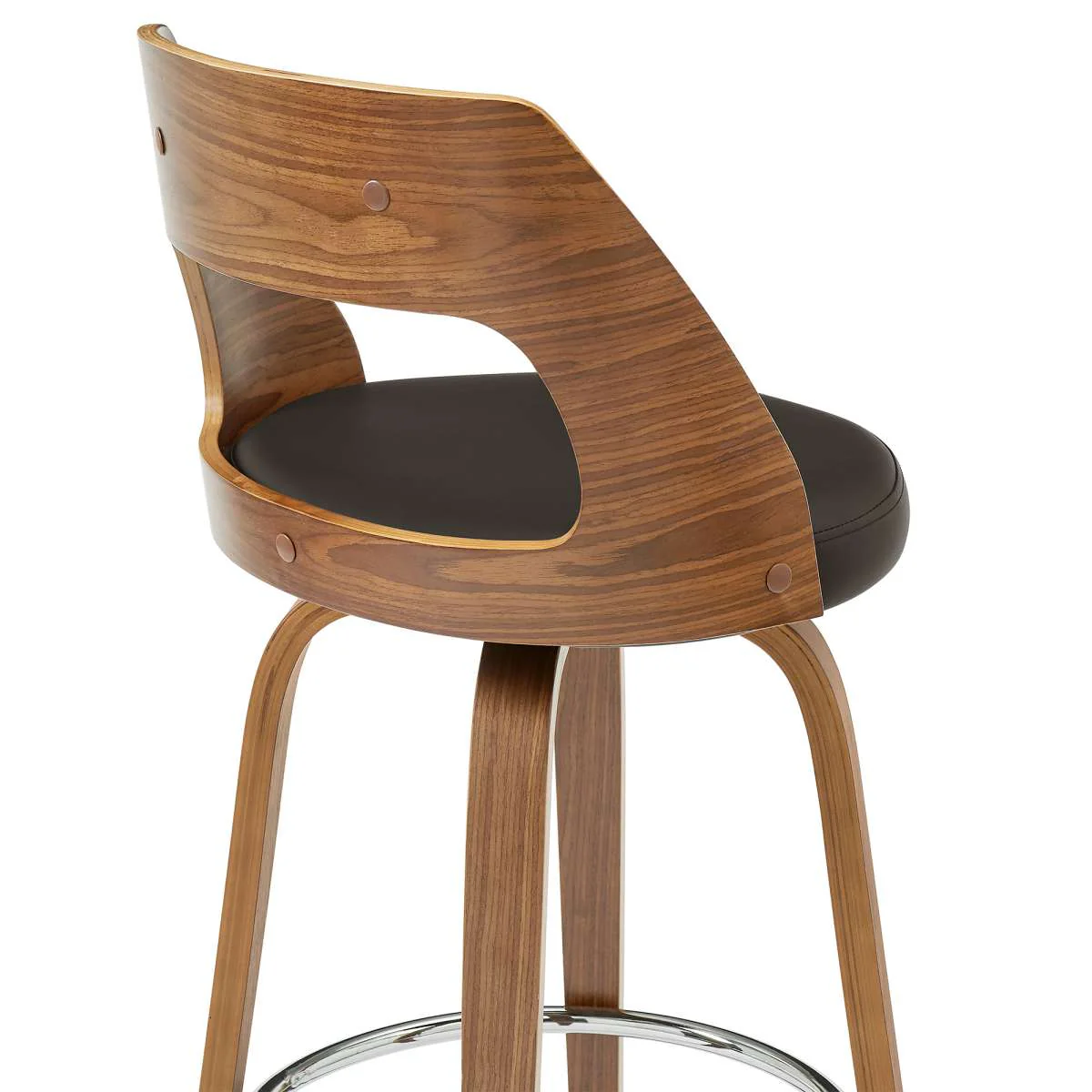 Axel 26" Swivel Counter Stool in Brown Faux Leather and Walnut Wood By Armen Living - Image 6