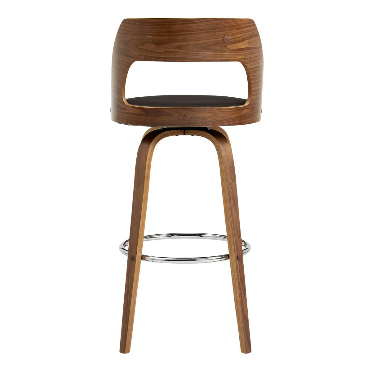 Axel 30" Swivel Bar Stool in Brown Faux Leather and Walnut Wood By Armen Living - Image 4