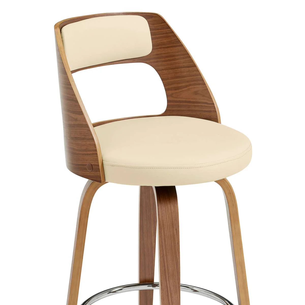 Axel 30" Swivel Bar Stool in Cream Faux Leather and Walnut Wood By Armen Living - Image 5