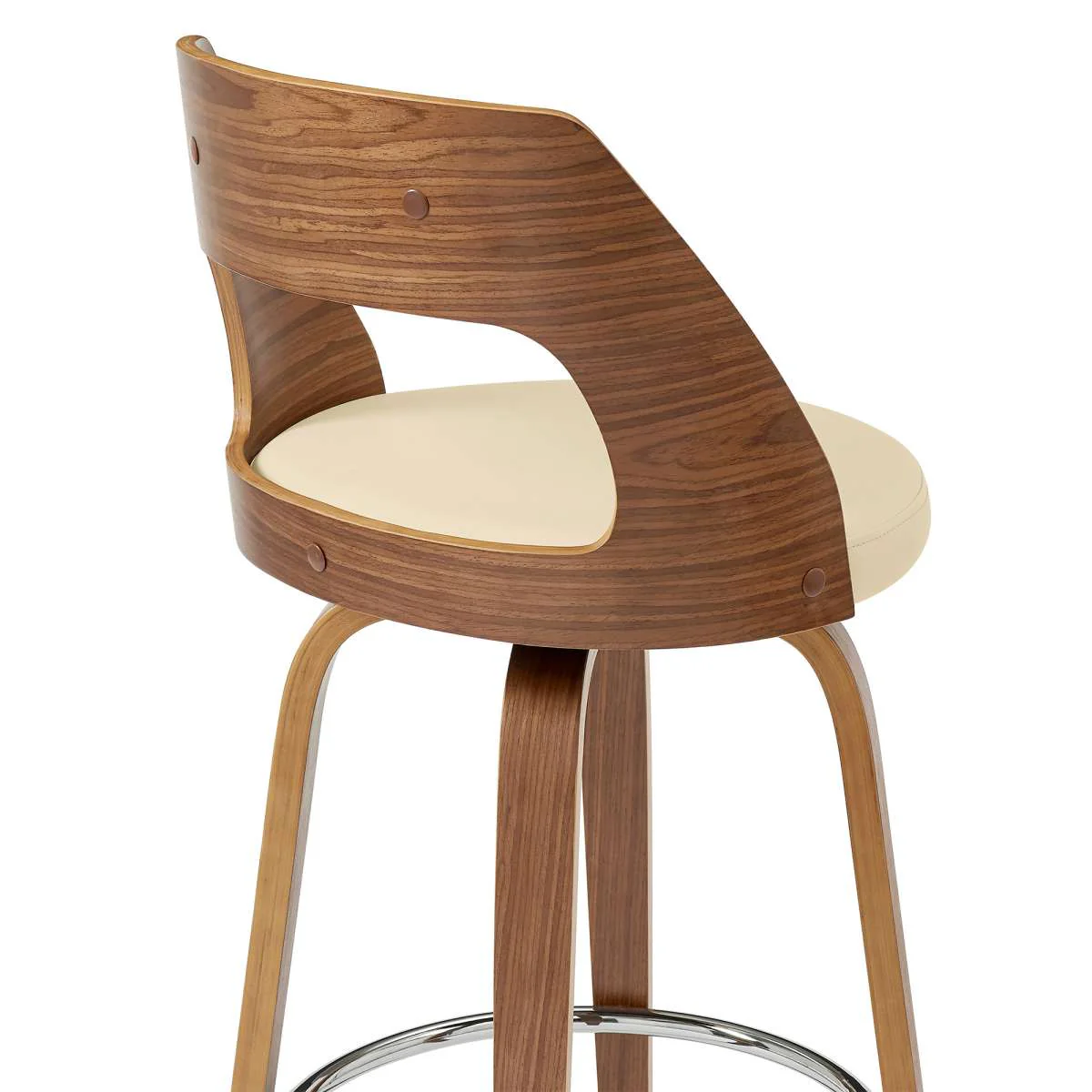 Axel 30" Swivel Bar Stool in Cream Faux Leather and Walnut Wood By Armen Living - Image 6