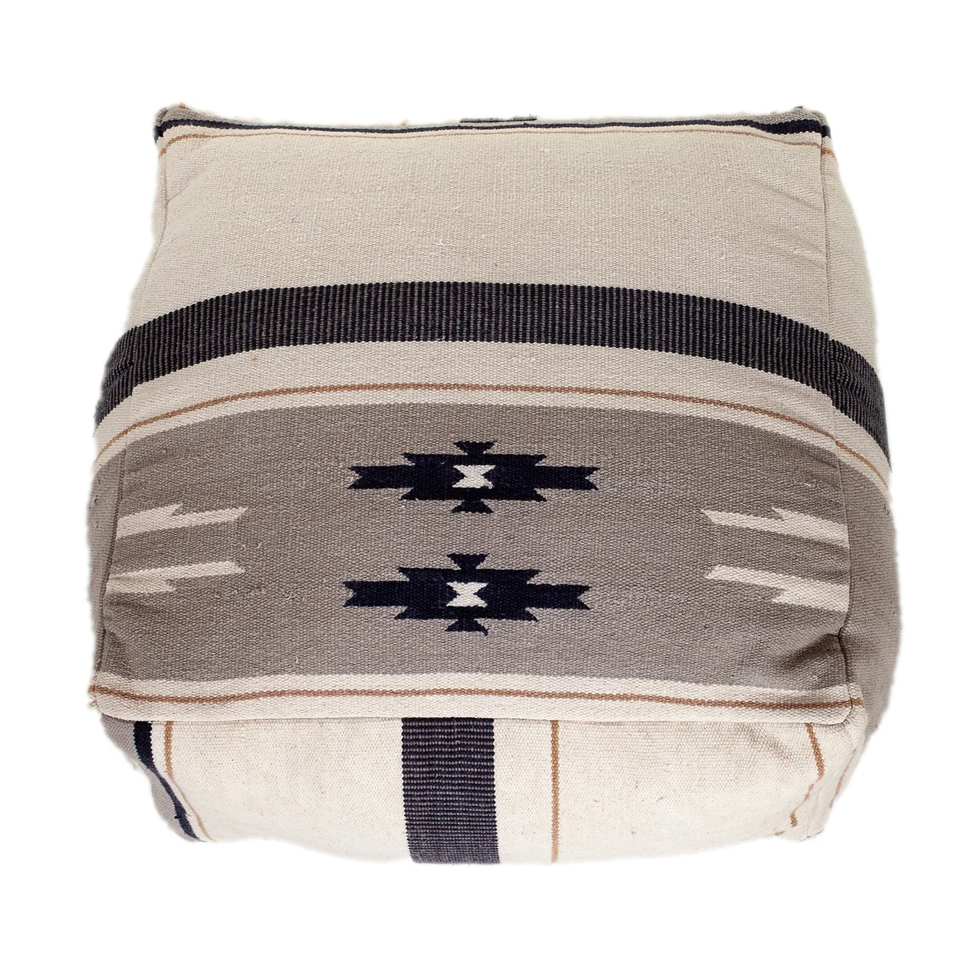 Aztec Gray Navy and Beige Pouf By Homeroots - Image 2