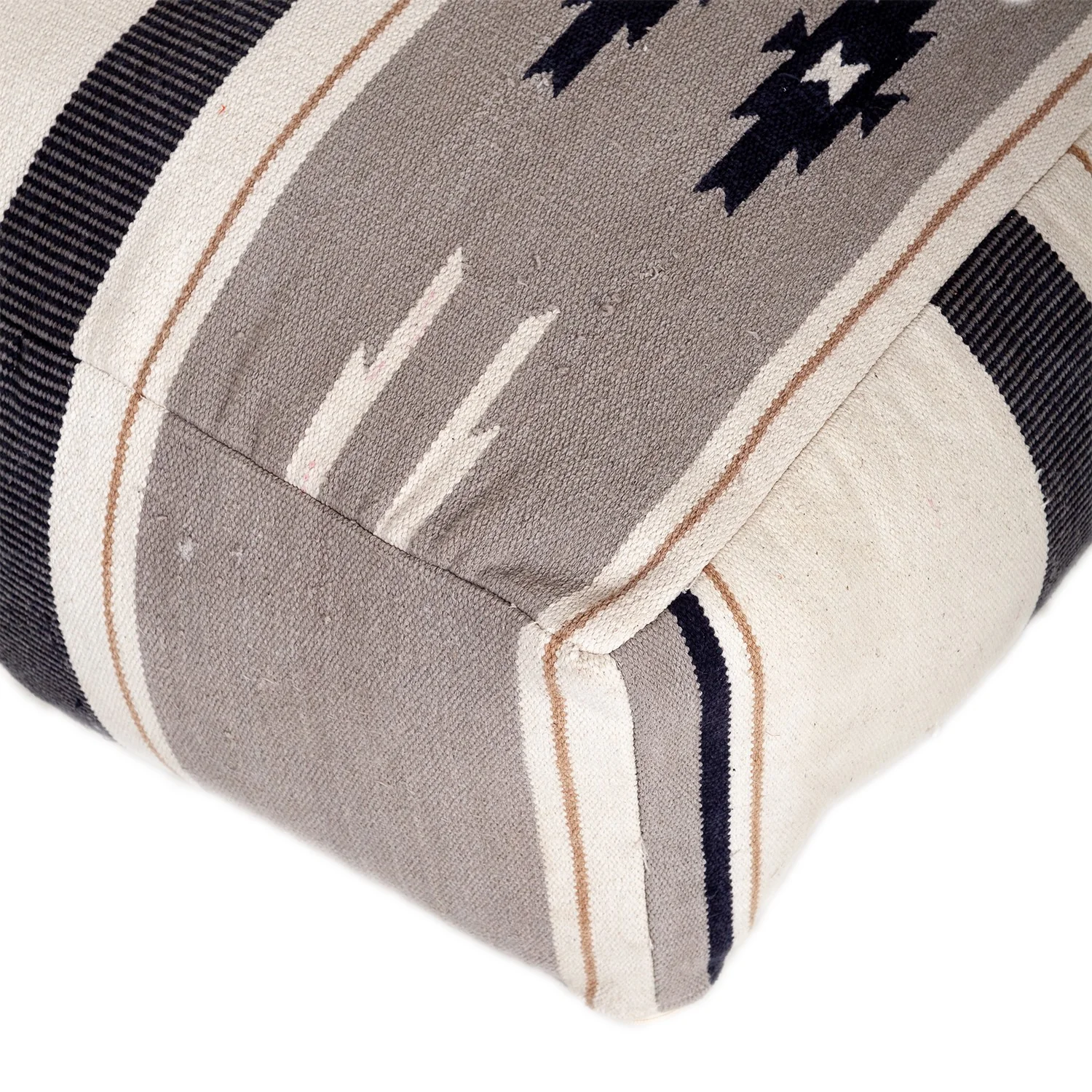 Aztec Gray Navy and Beige Pouf By Homeroots - Image 3