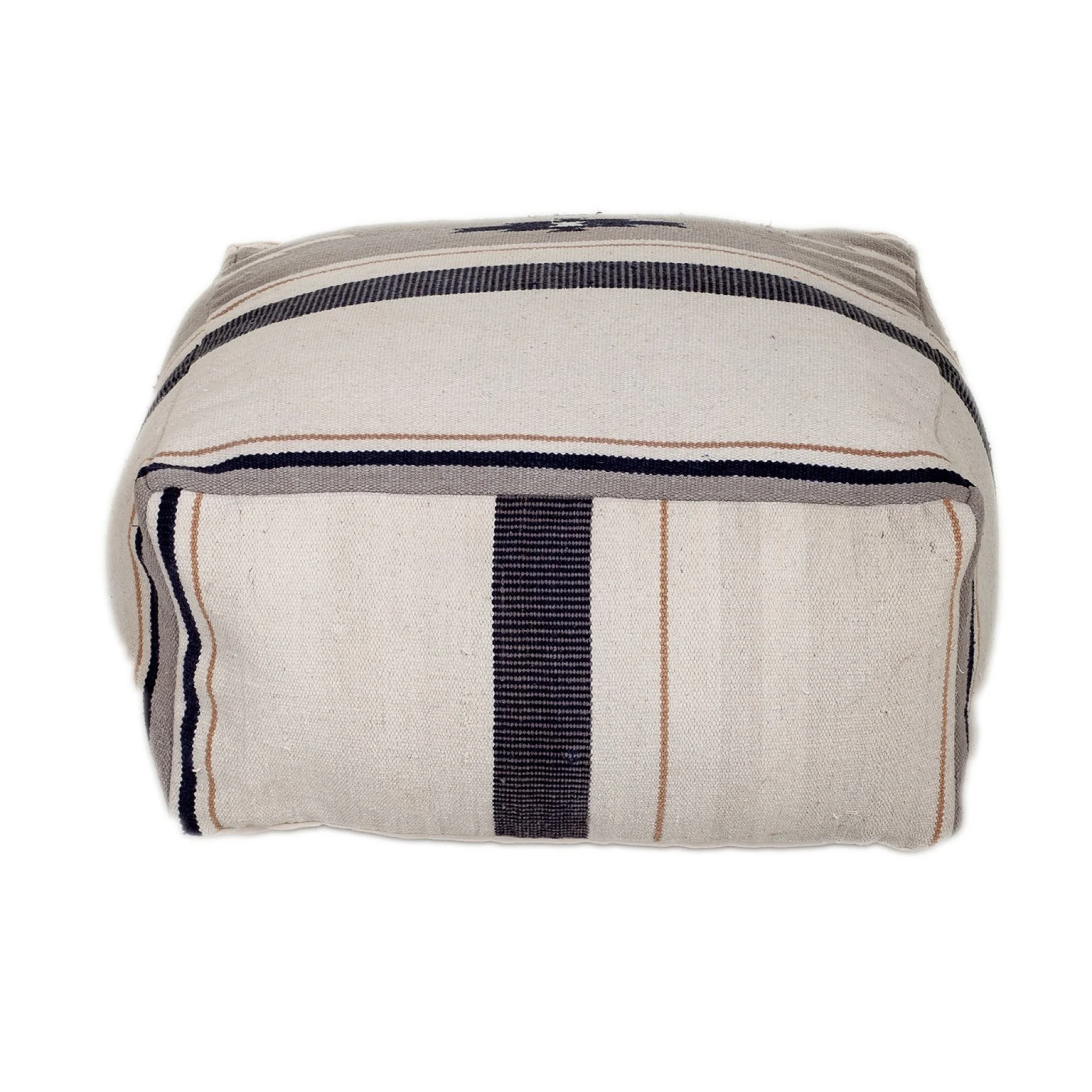 Aztec Gray Navy and Beige Pouf By Homeroots - Image 4
