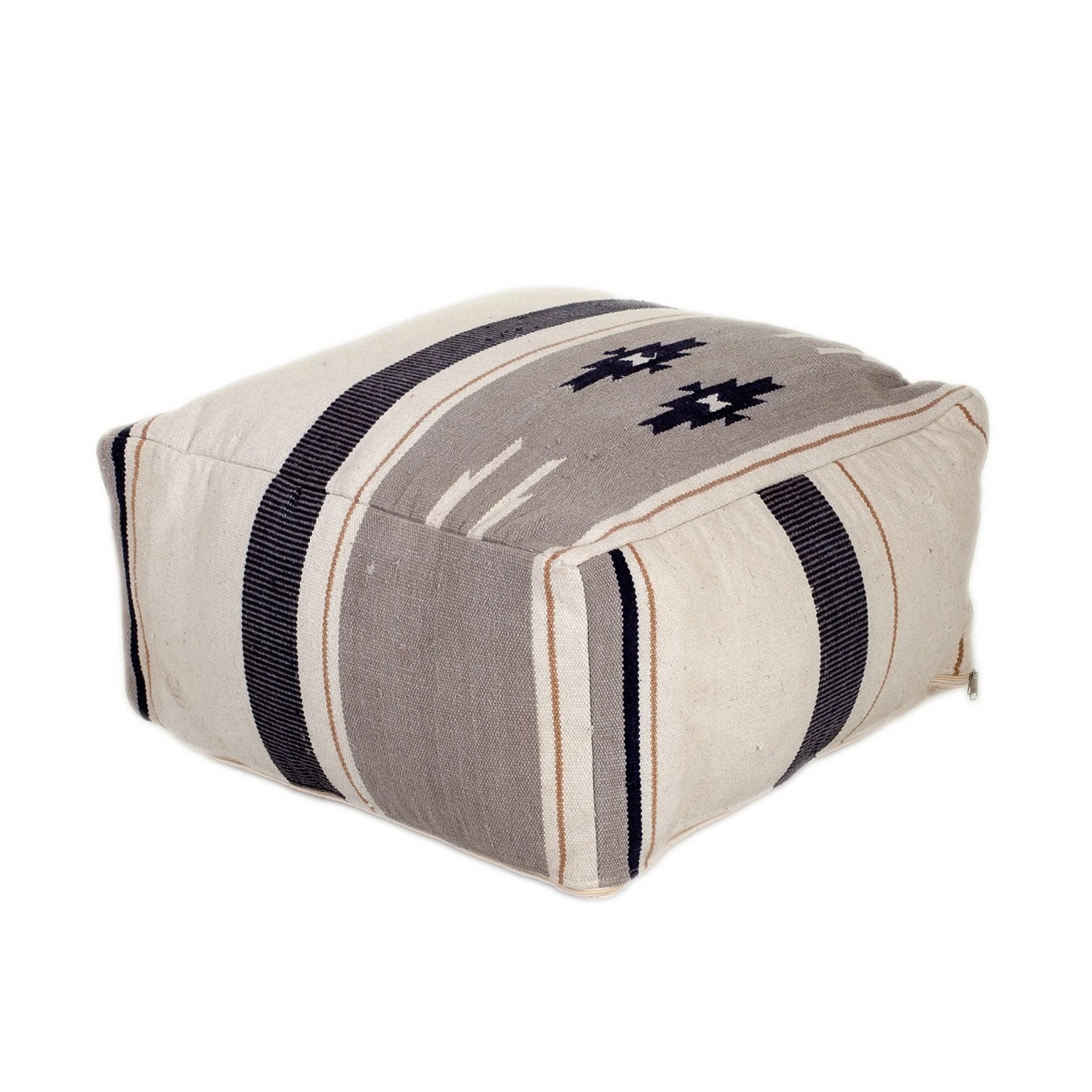Aztec Gray Navy and Beige Pouf By Homeroots - Image 6