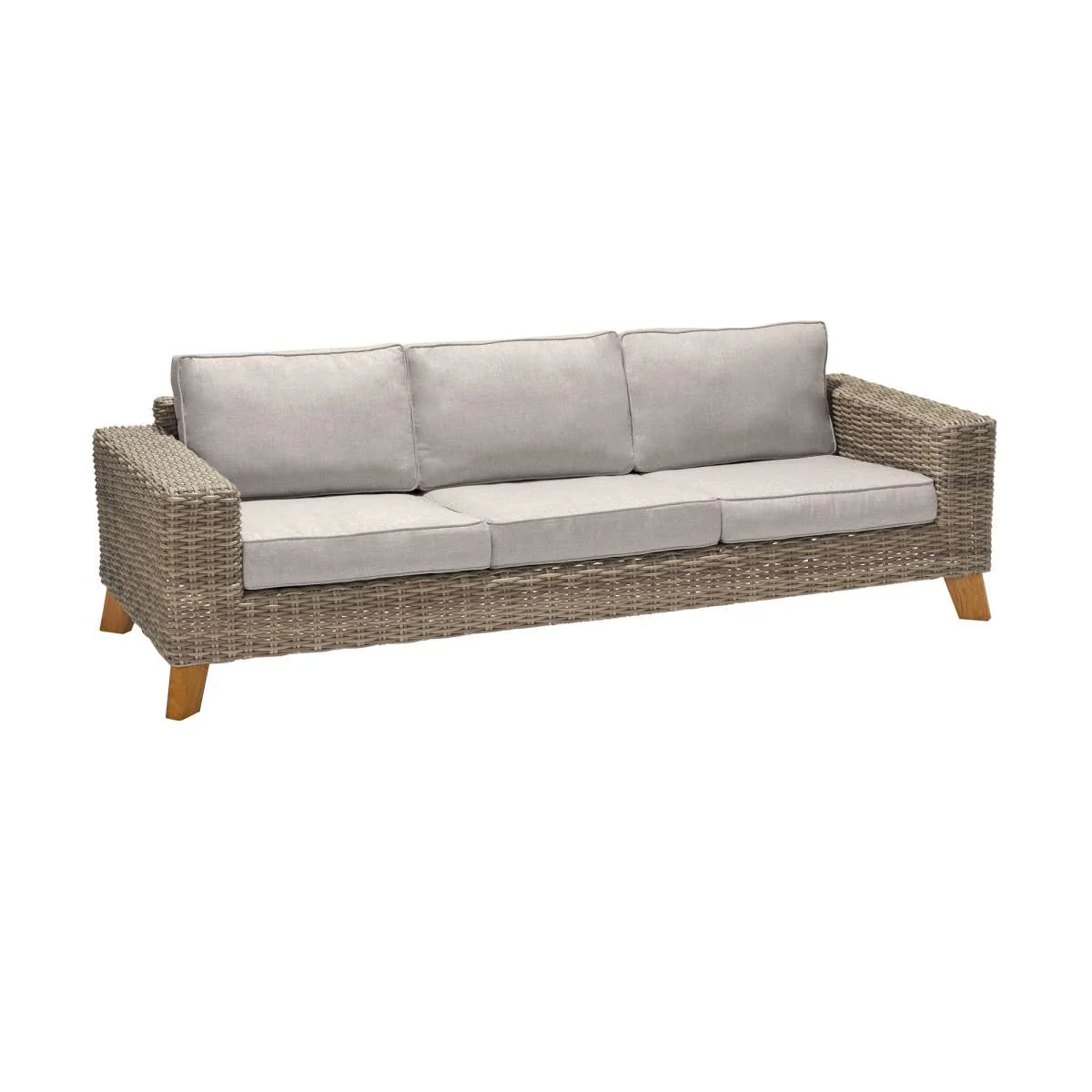 Bahamas Outdoor 4 Piece Wicker & Teak Sofa Seating Set with Beige Olefin By Armen Living - Image 3
