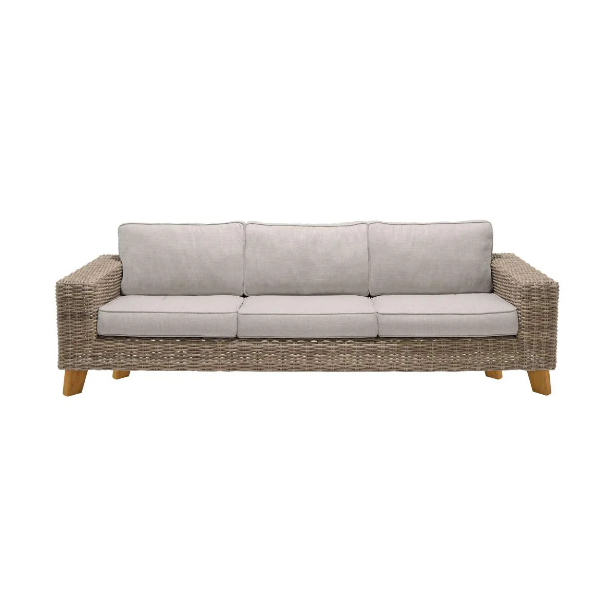 Bahamas Outdoor 4 Piece Wicker & Teak Sofa Seating Set with Beige Olefin By Armen Living - Image 4