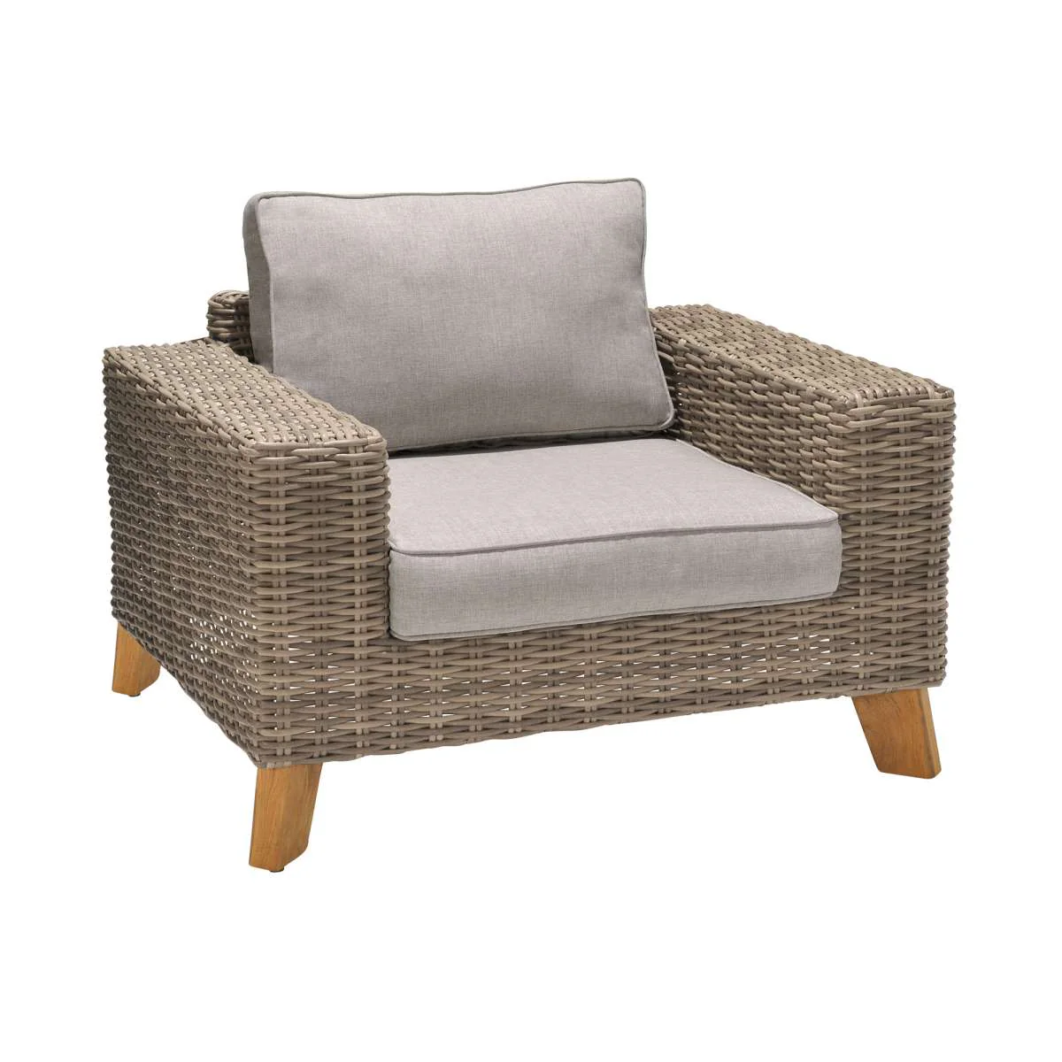 Bahamas Outdoor 4 Piece Wicker & Teak Sofa Seating Set with Beige Olefin By Armen Living - Image 5
