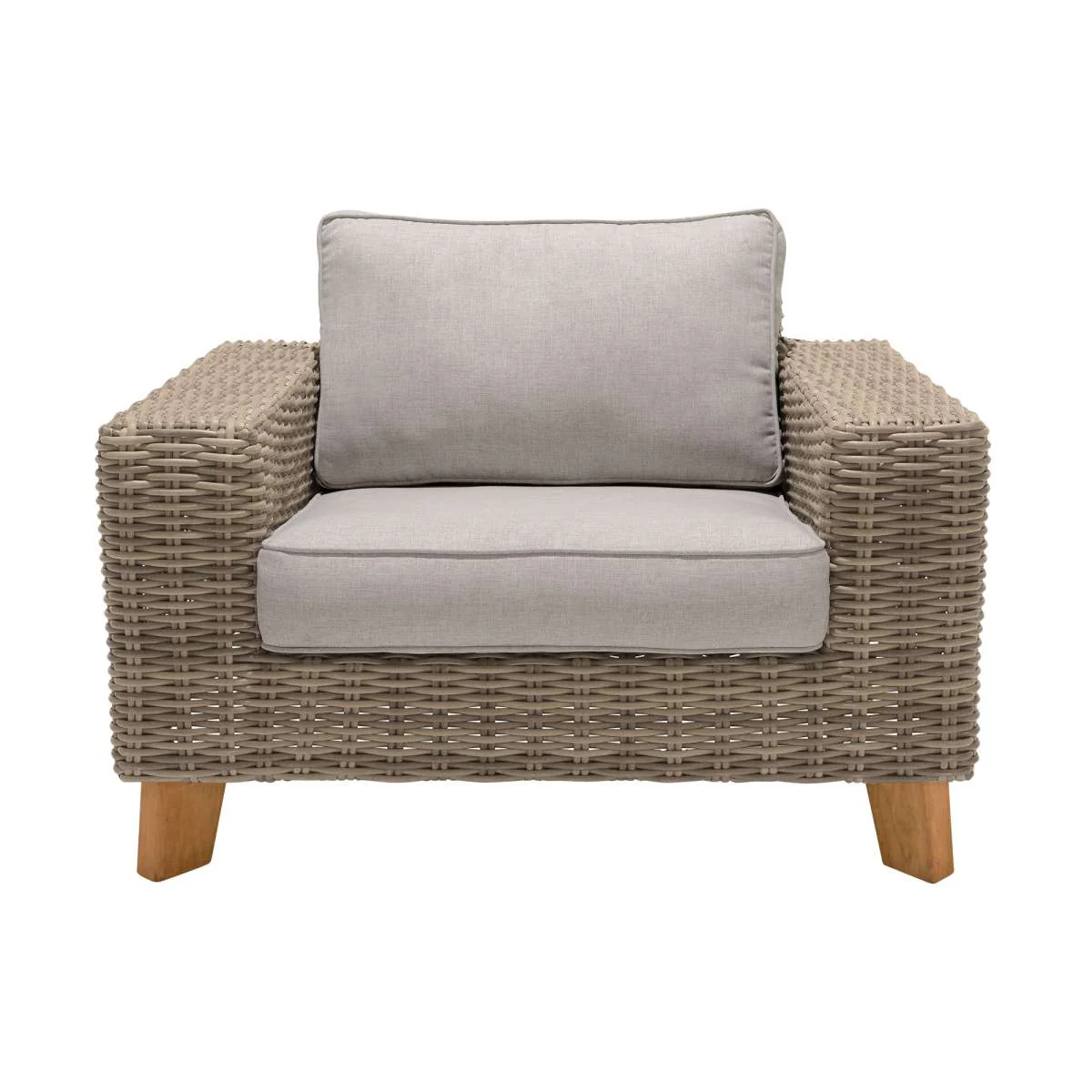 Bahamas Outdoor 4 Piece Wicker & Teak Sofa Seating Set with Beige Olefin By Armen Living - Image 6