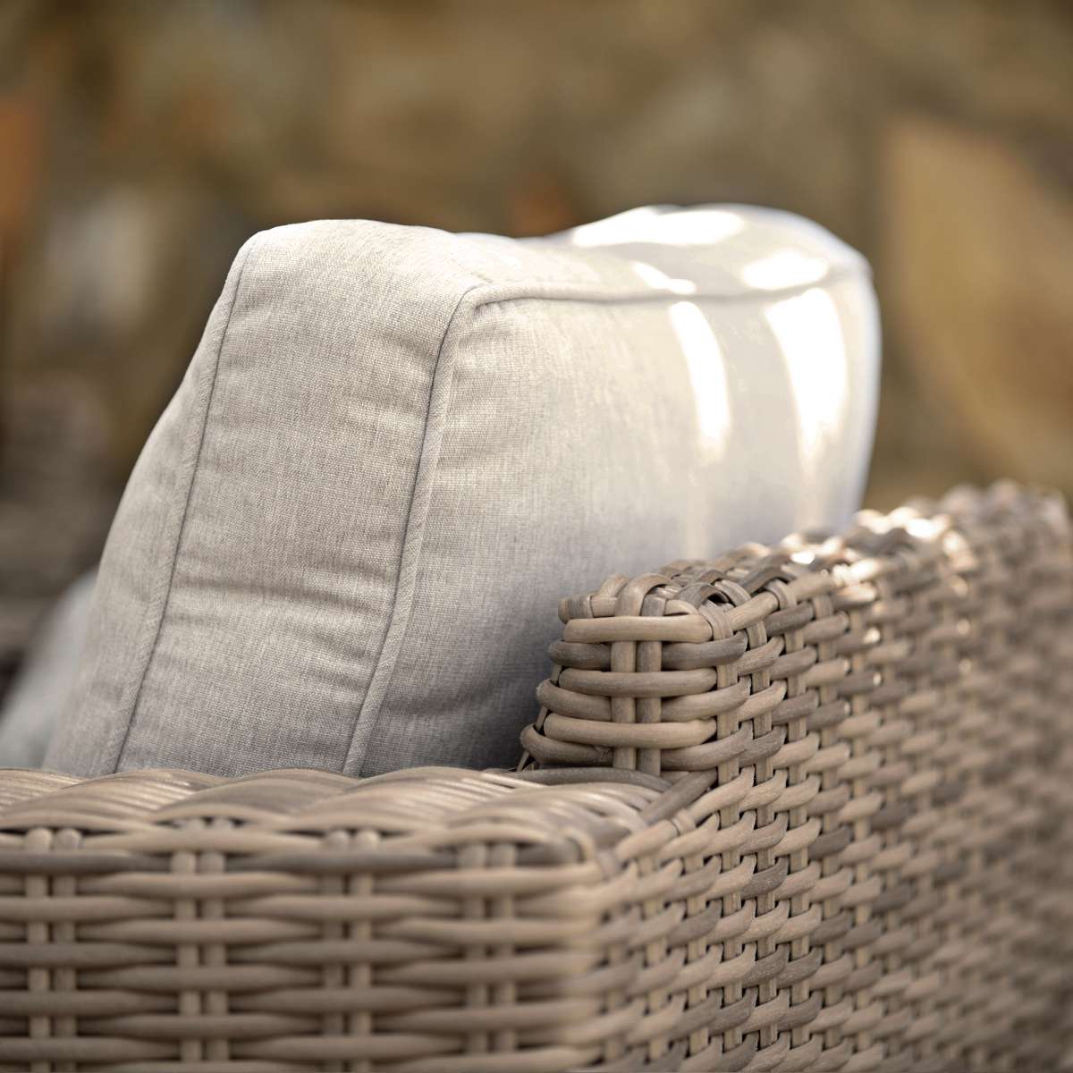 Bahamas Outdoor Wicker & Teak Wood Sofa with Beige Olefin By Armen Living - Image 2