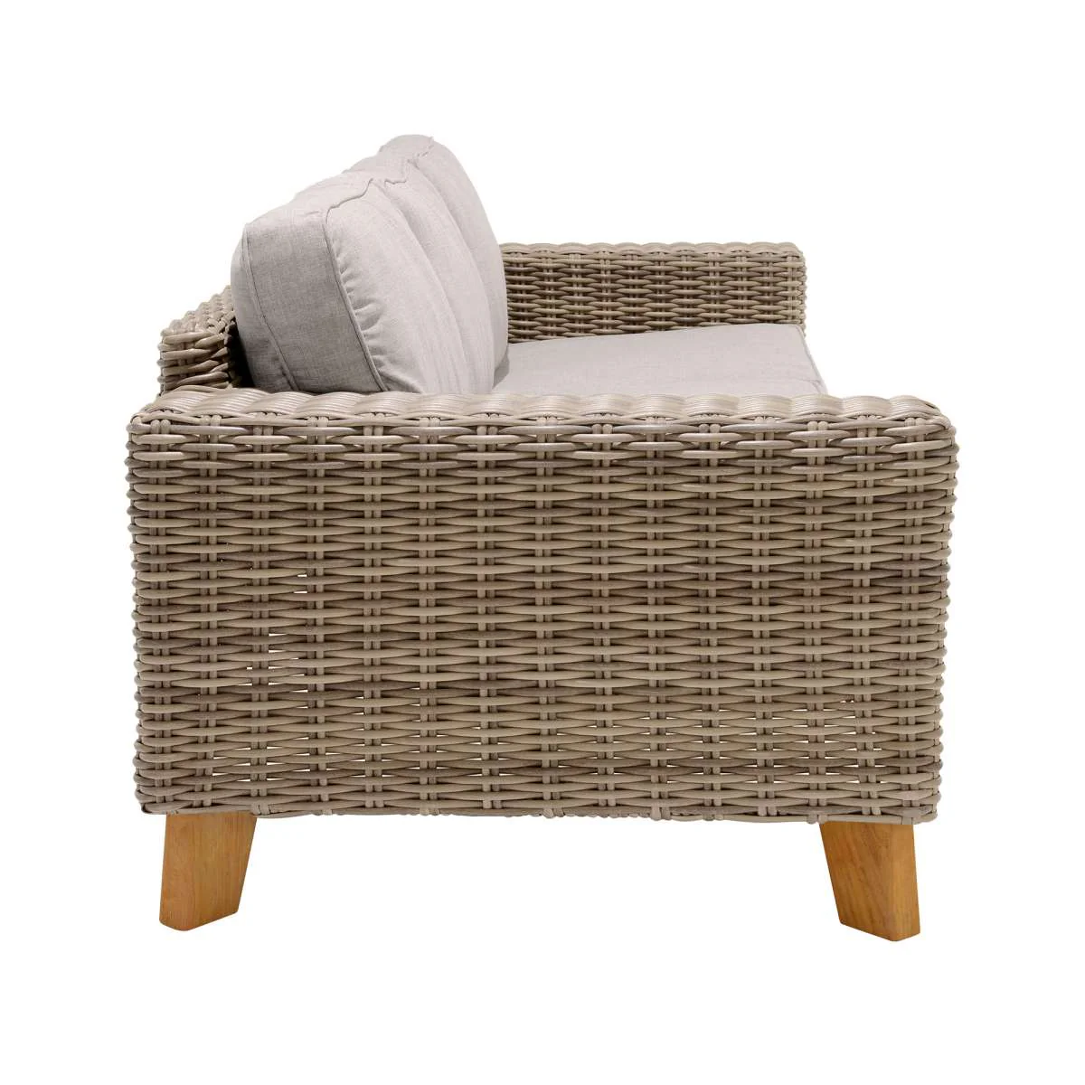 Bahamas Outdoor Wicker & Teak Wood Sofa with Beige Olefin By Armen Living - Image 6