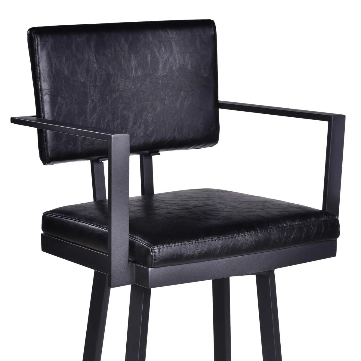 Balboa 30" Bar Height Swivel Vintage Black Faux Leather and Metal Bar Stool with Arms By Armen Living - Image 3