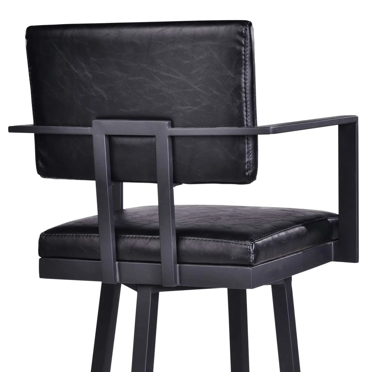 Balboa 30" Bar Height Swivel Vintage Black Faux Leather and Metal Bar Stool with Arms By Armen Living - Image 4