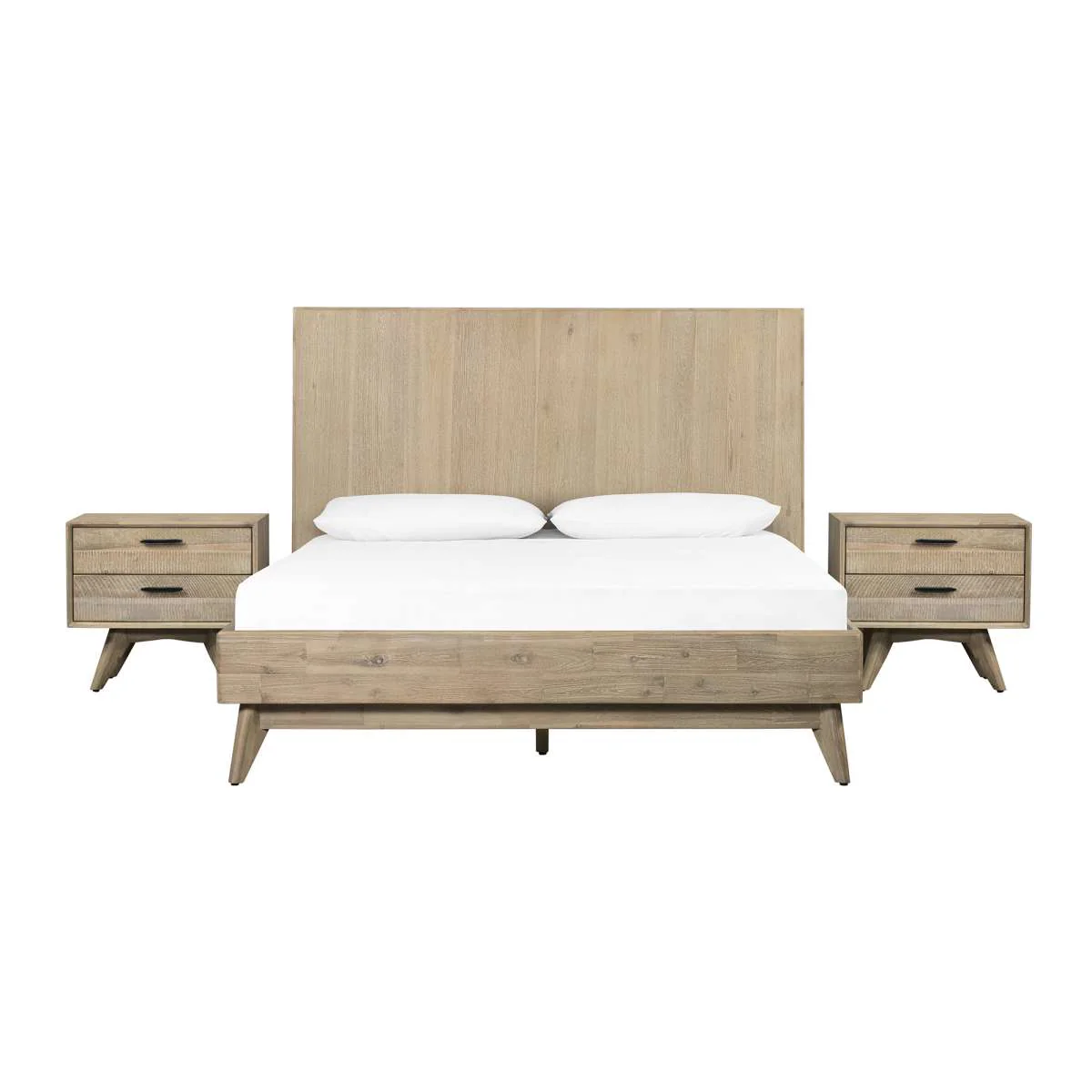 Baly 3 Piece Acacia King Platform Bed and Nightstands Bedroom Set By Armen Living - Image 2