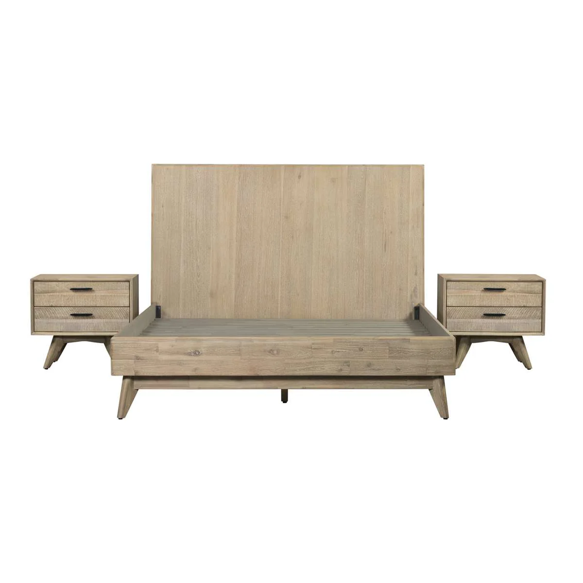 Baly 3 Piece Acacia Queen Platform Bed and Nightstands Bedroom Set By Armen Living - Image 3