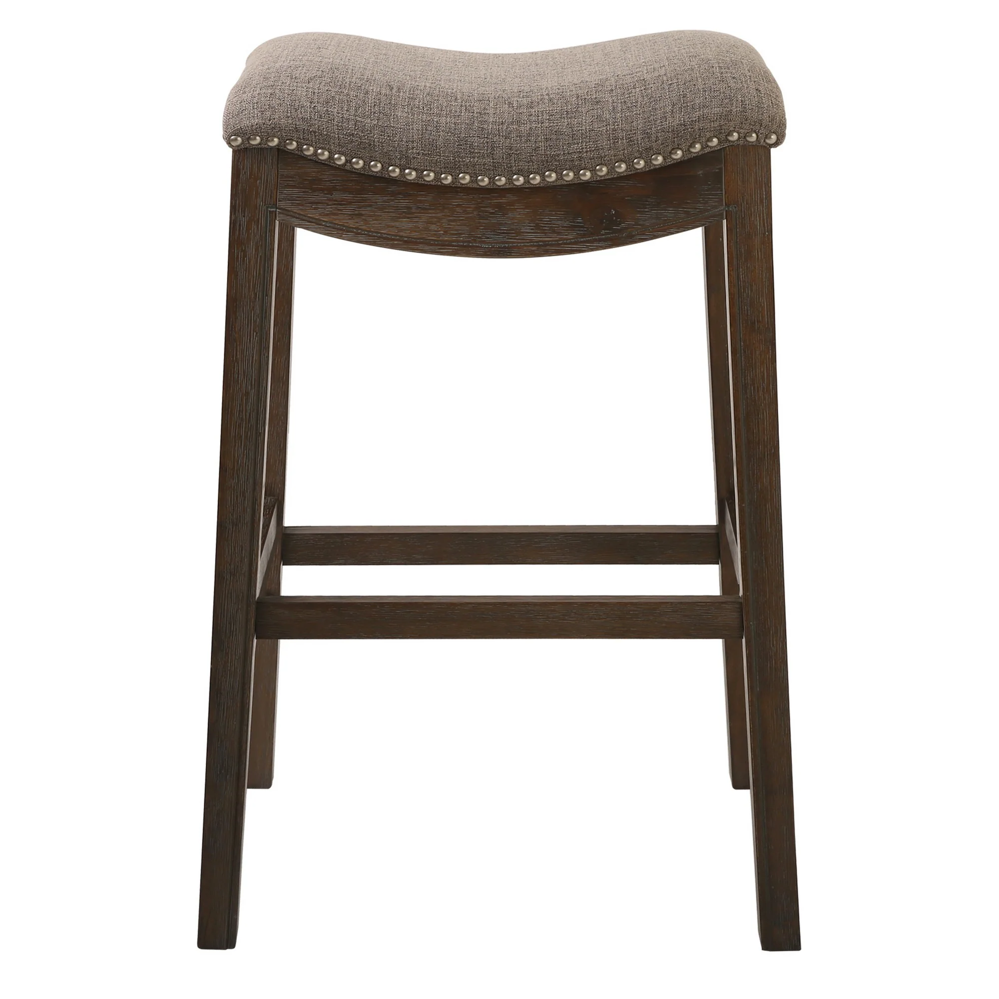 Bar Height Saddle Style Counter Stool With Taupe Fabric And Nail Head Trim By Homeroots - Image 2