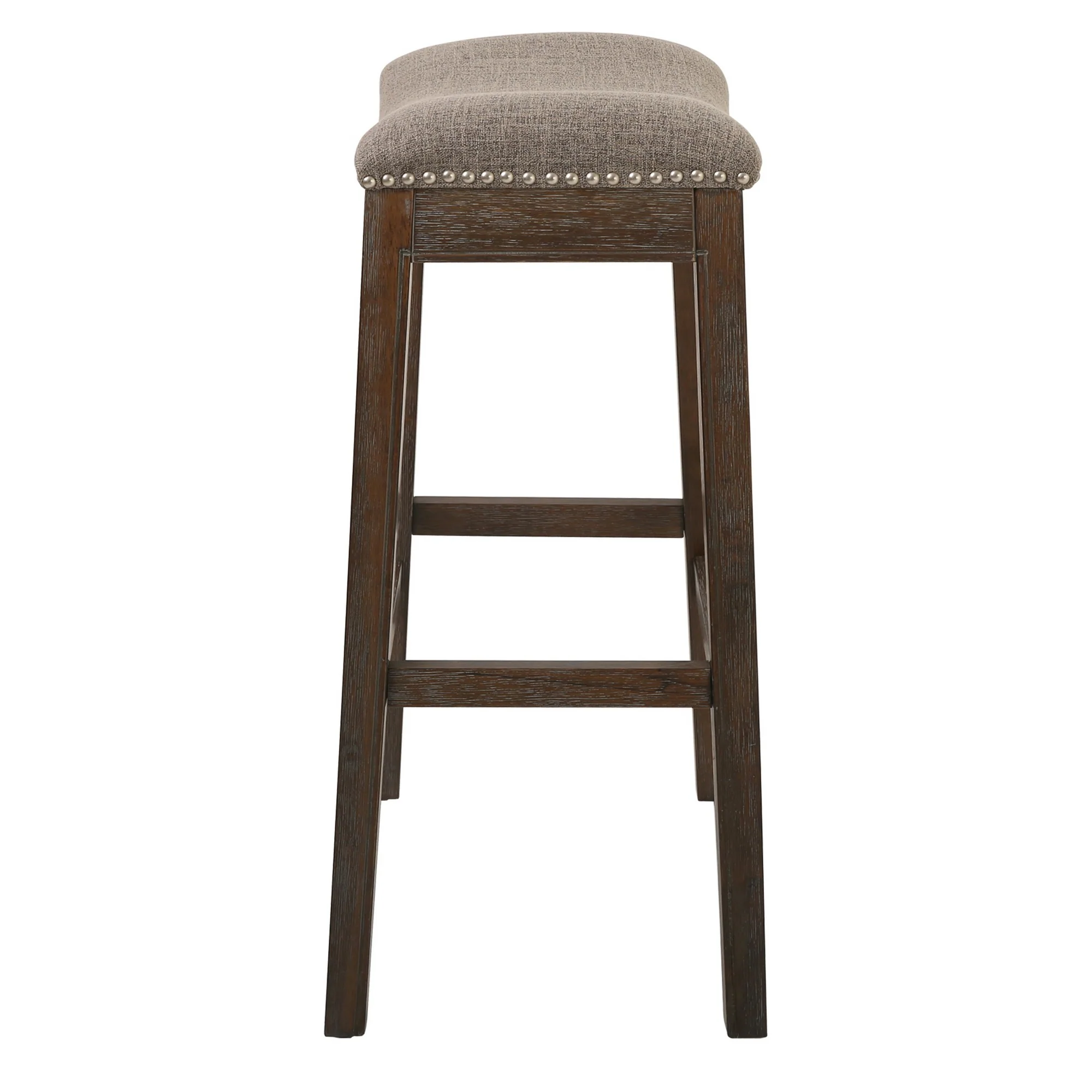 Bar Height Saddle Style Counter Stool With Taupe Fabric And Nail Head Trim By Homeroots - Image 3