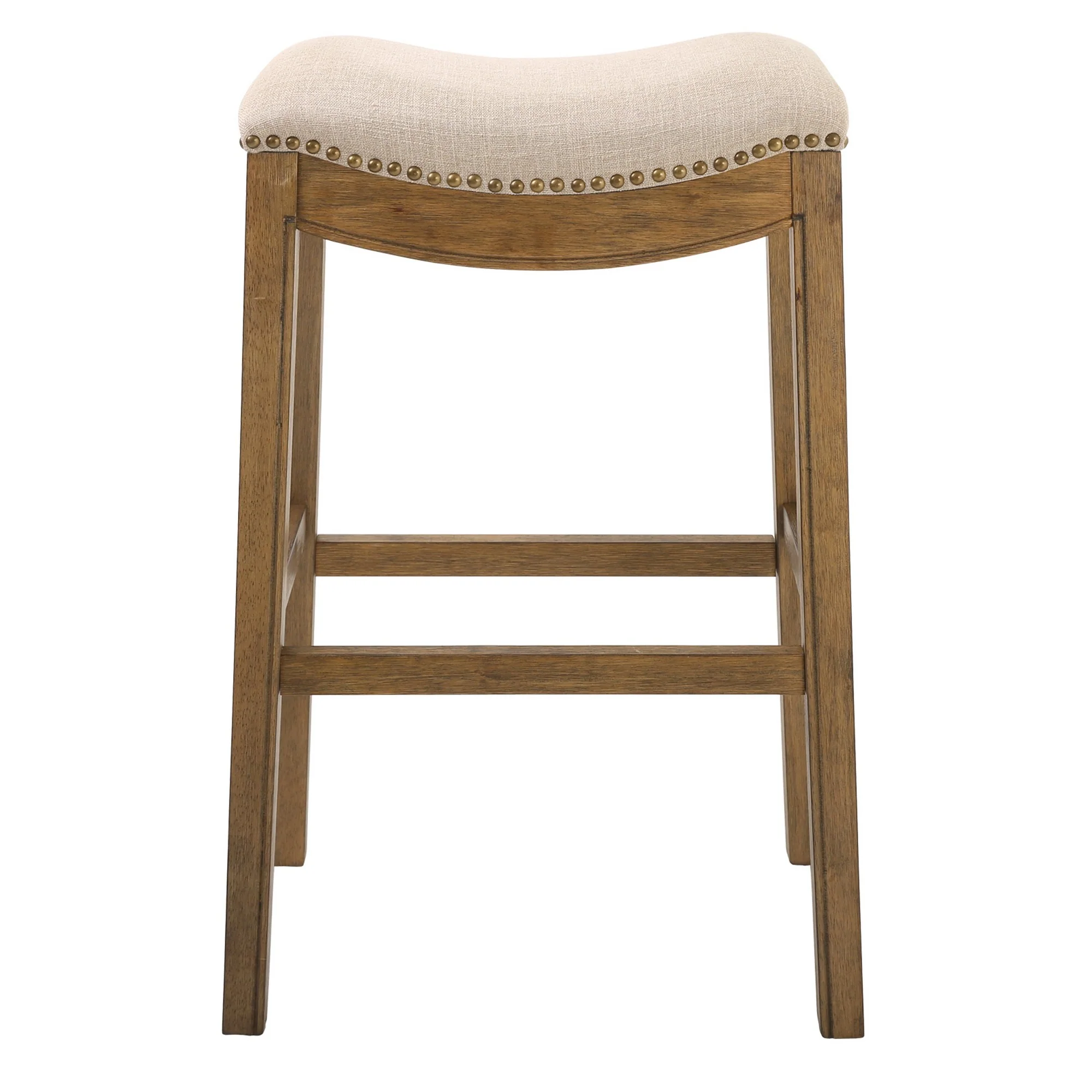 Bar Height Saddle Style Counter Stool With Taupe Fabric And Nail Head Trim By Homeroots - Image 4