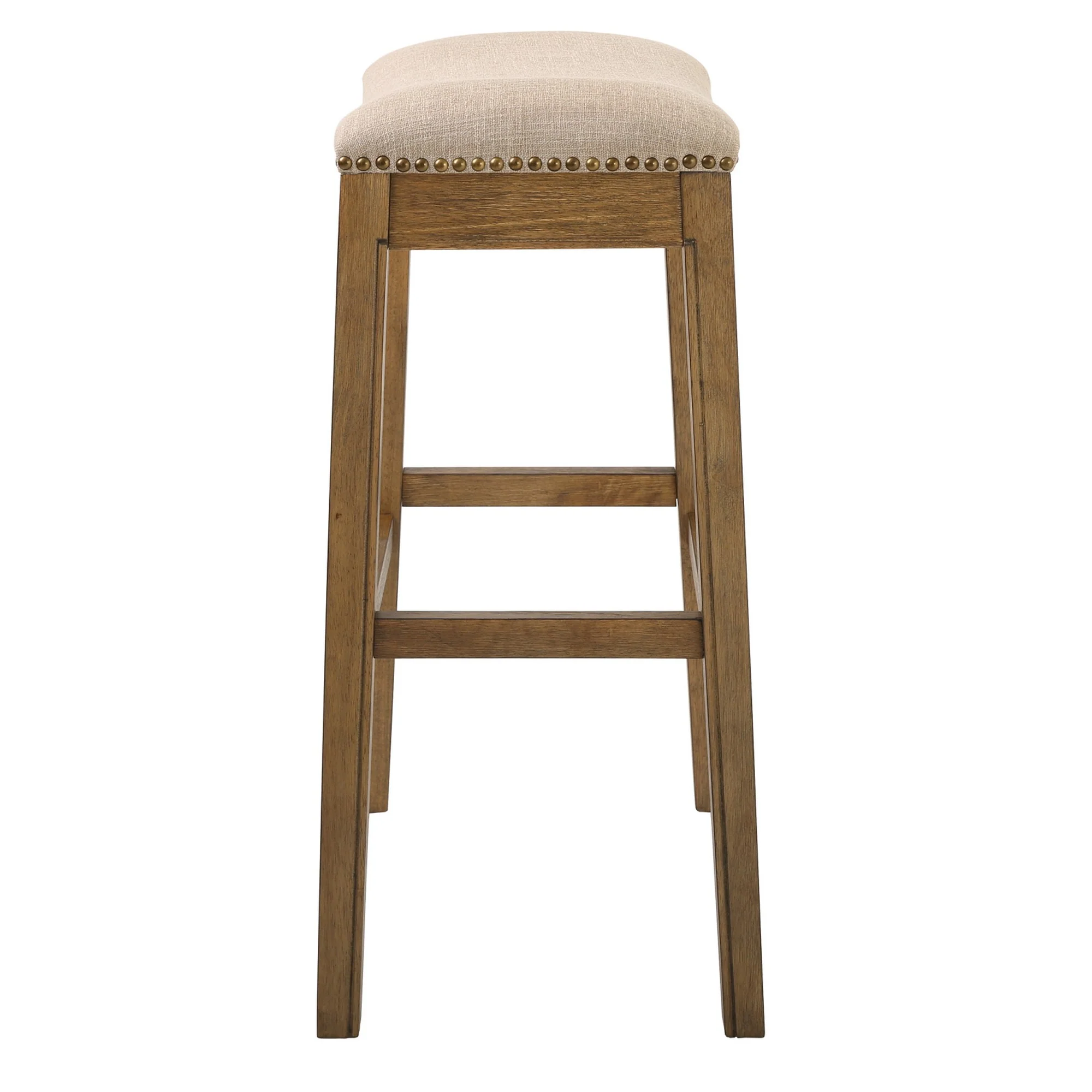 Bar Height Saddle Style Counter Stool With Taupe Fabric And Nail Head Trim By Homeroots - Image 5
