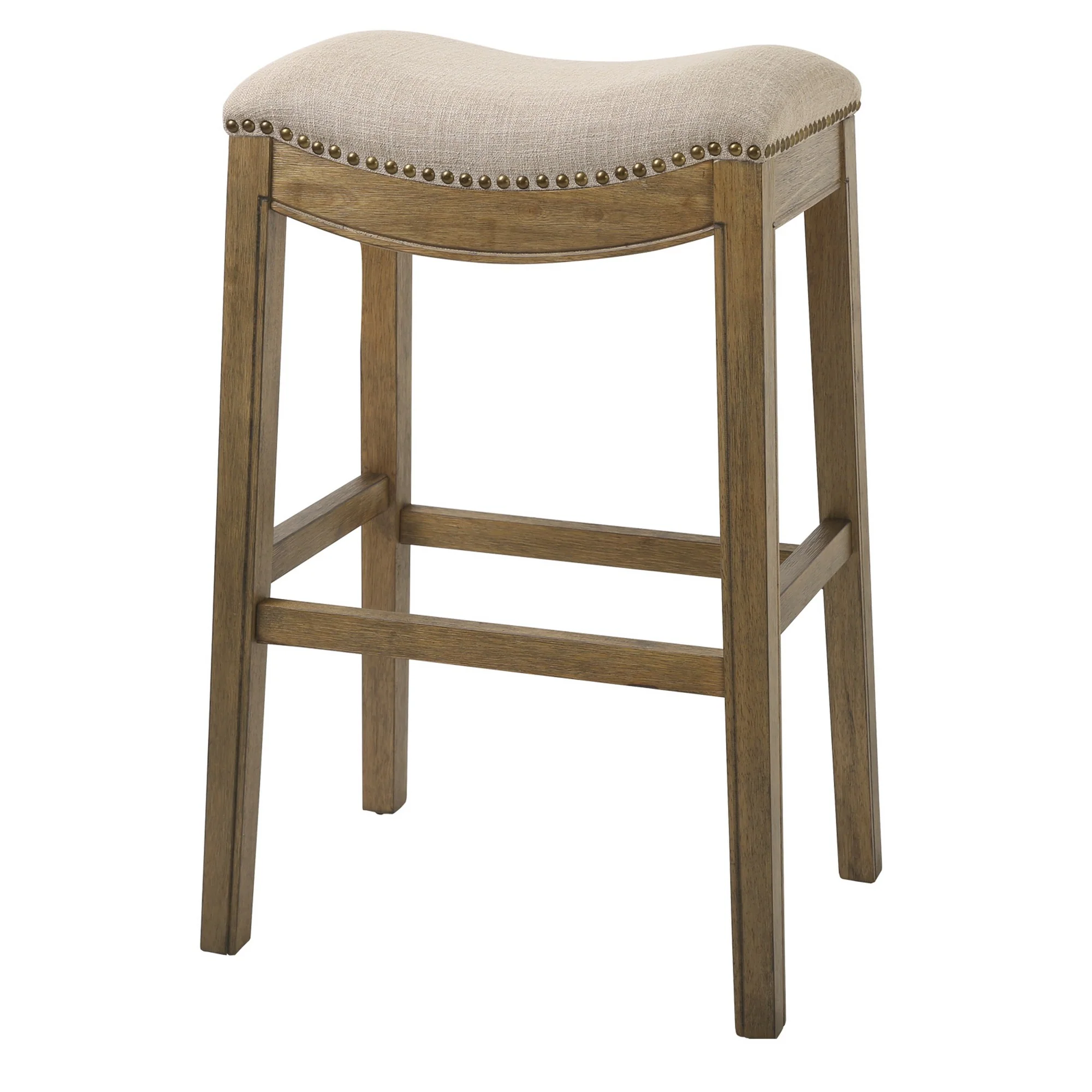 Bar Height Saddle Style Counter Stool With Taupe Fabric And Nail Head Trim By Homeroots - Image 6