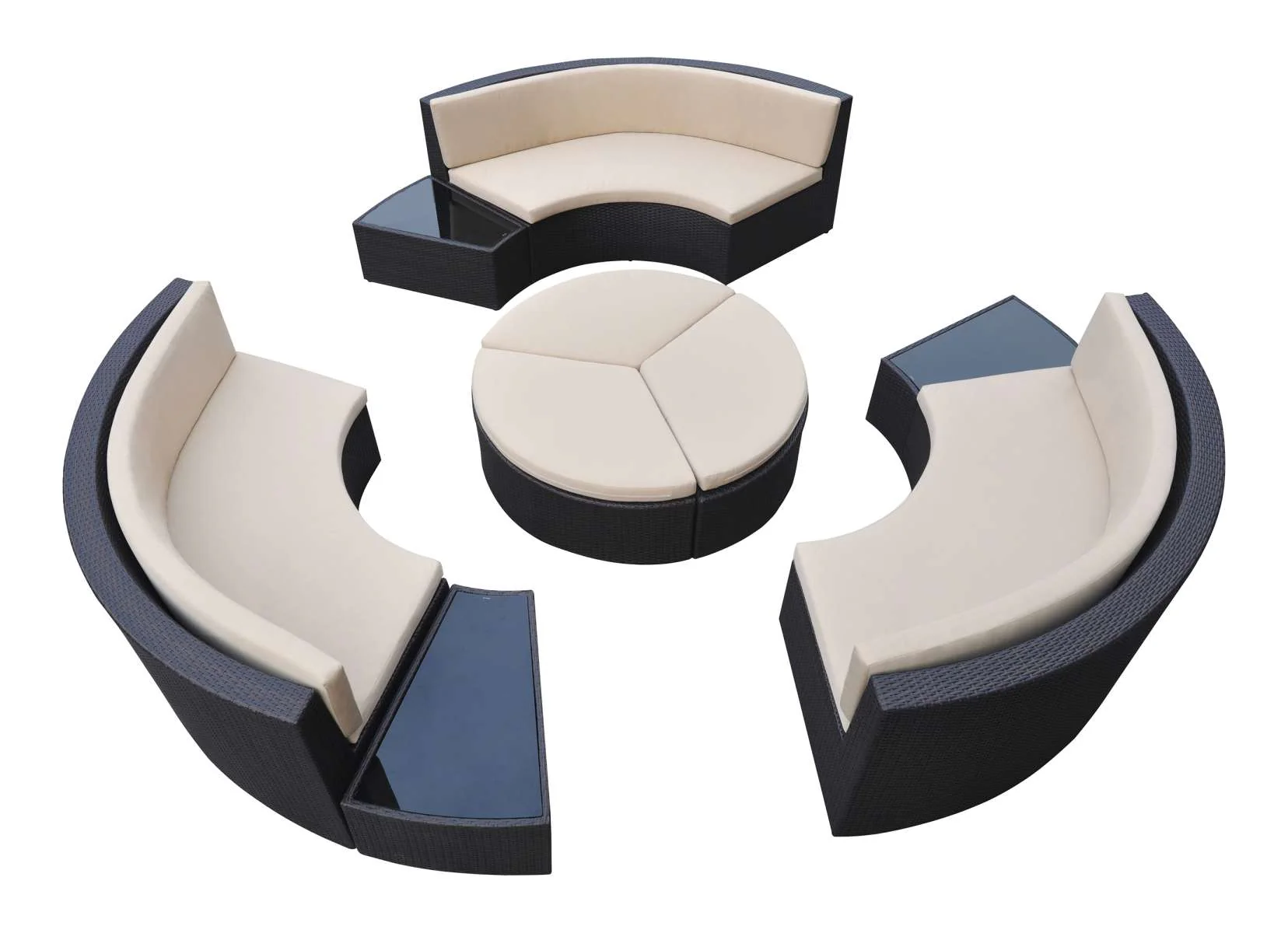 Barbados 9 piece Wicker Outdoor Patio Set in Black Powder Coated Finish with Water Resistant Beige Fabric Cushions By Armen Living - Image 3