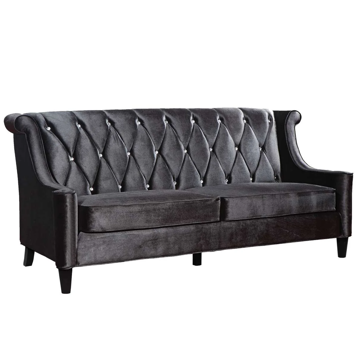 Barrister Sofa In Black Velvet With Crystal Buttons By Armen Living - Image 2