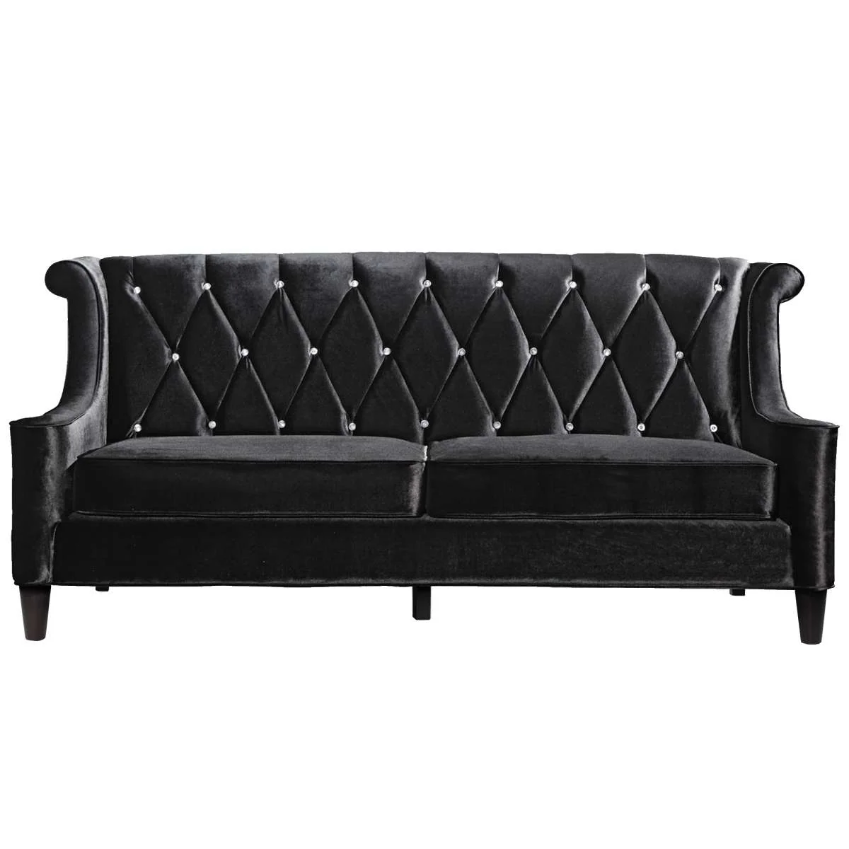 Barrister Sofa In Black Velvet With Crystal Buttons By Armen Living - Image 3