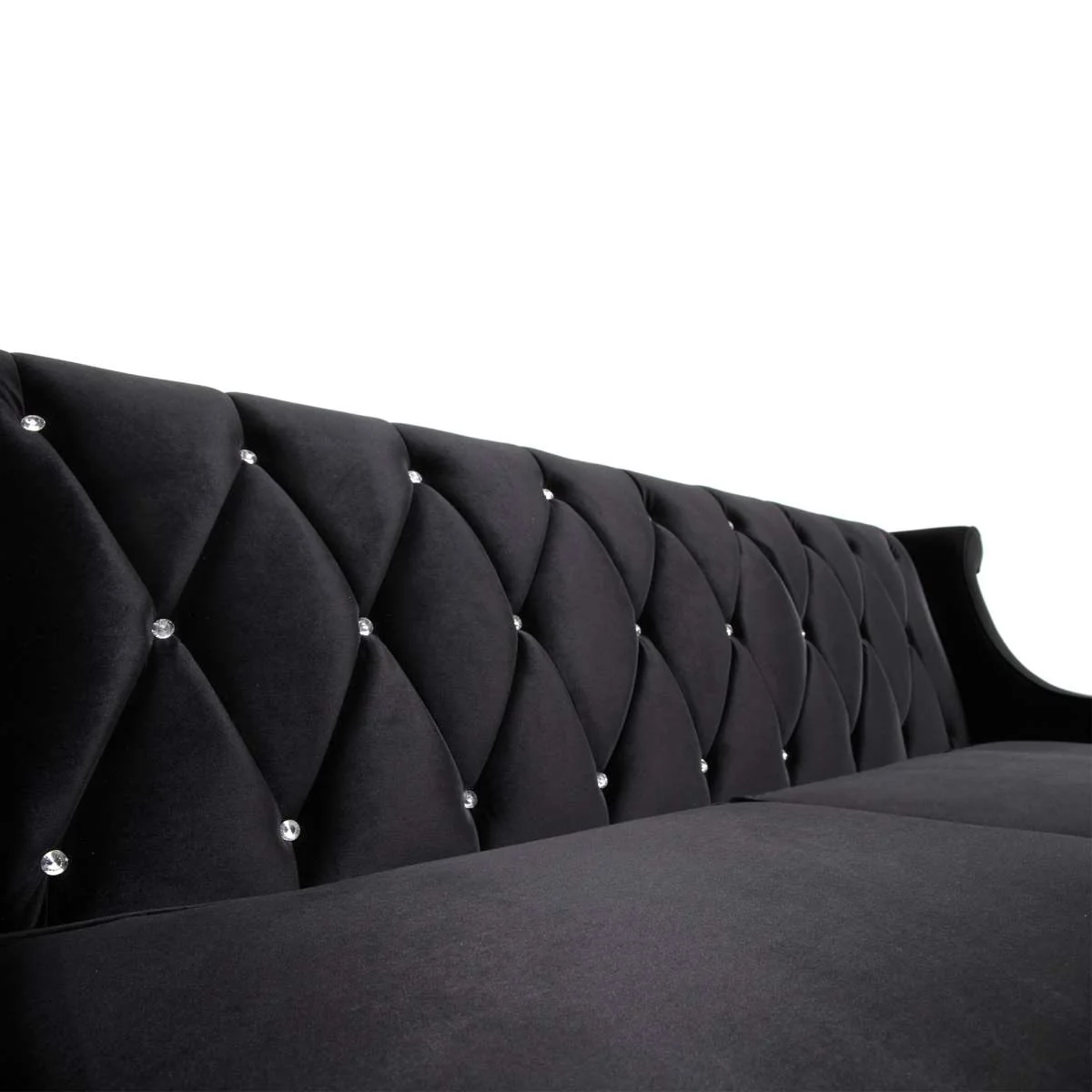 Barrister Sofa In Black Velvet With Crystal Buttons By Armen Living - Image 4