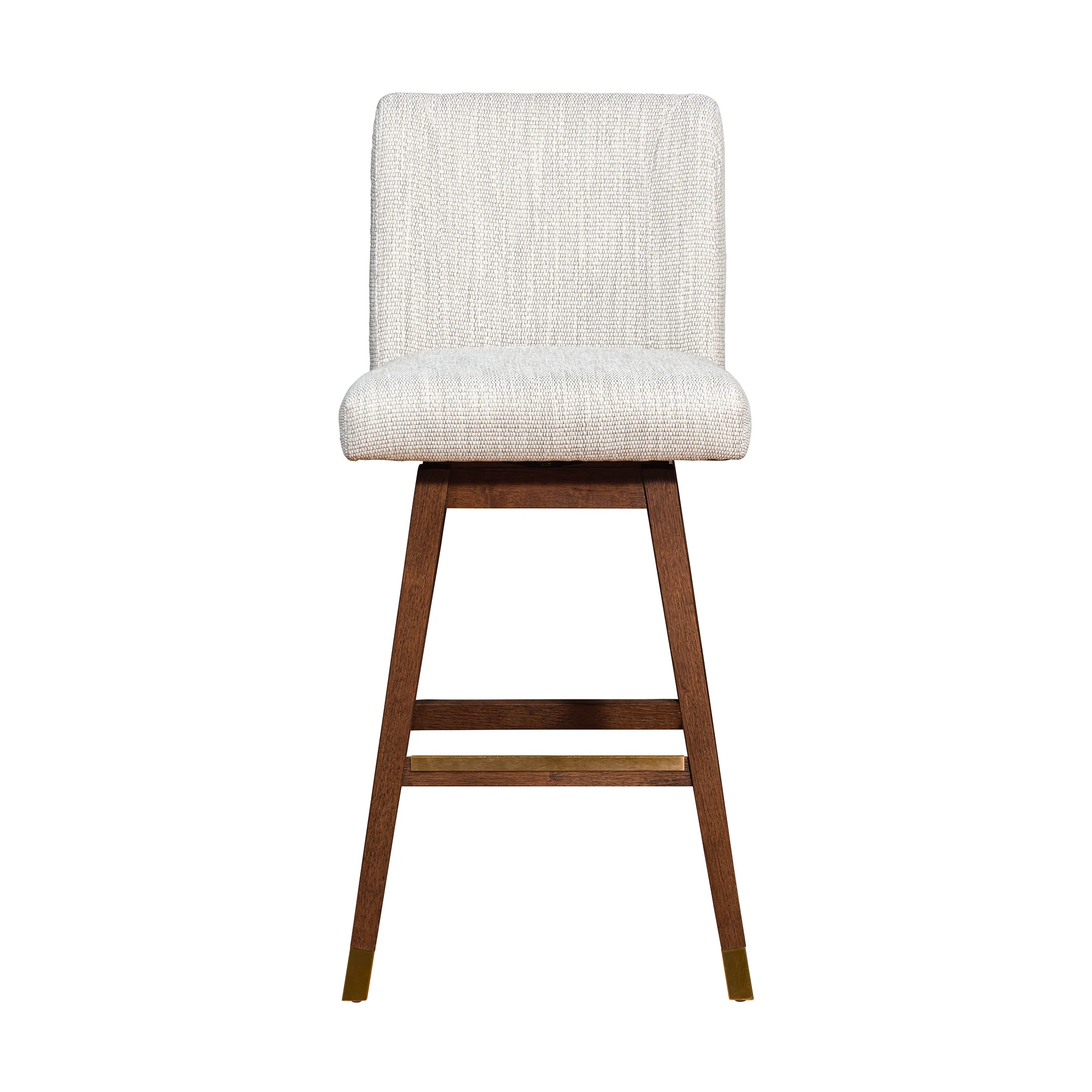 Basila Swivel Bar Stool in Brown Oak Wood Finish with Beige Fabric By Armen Living - Image 4