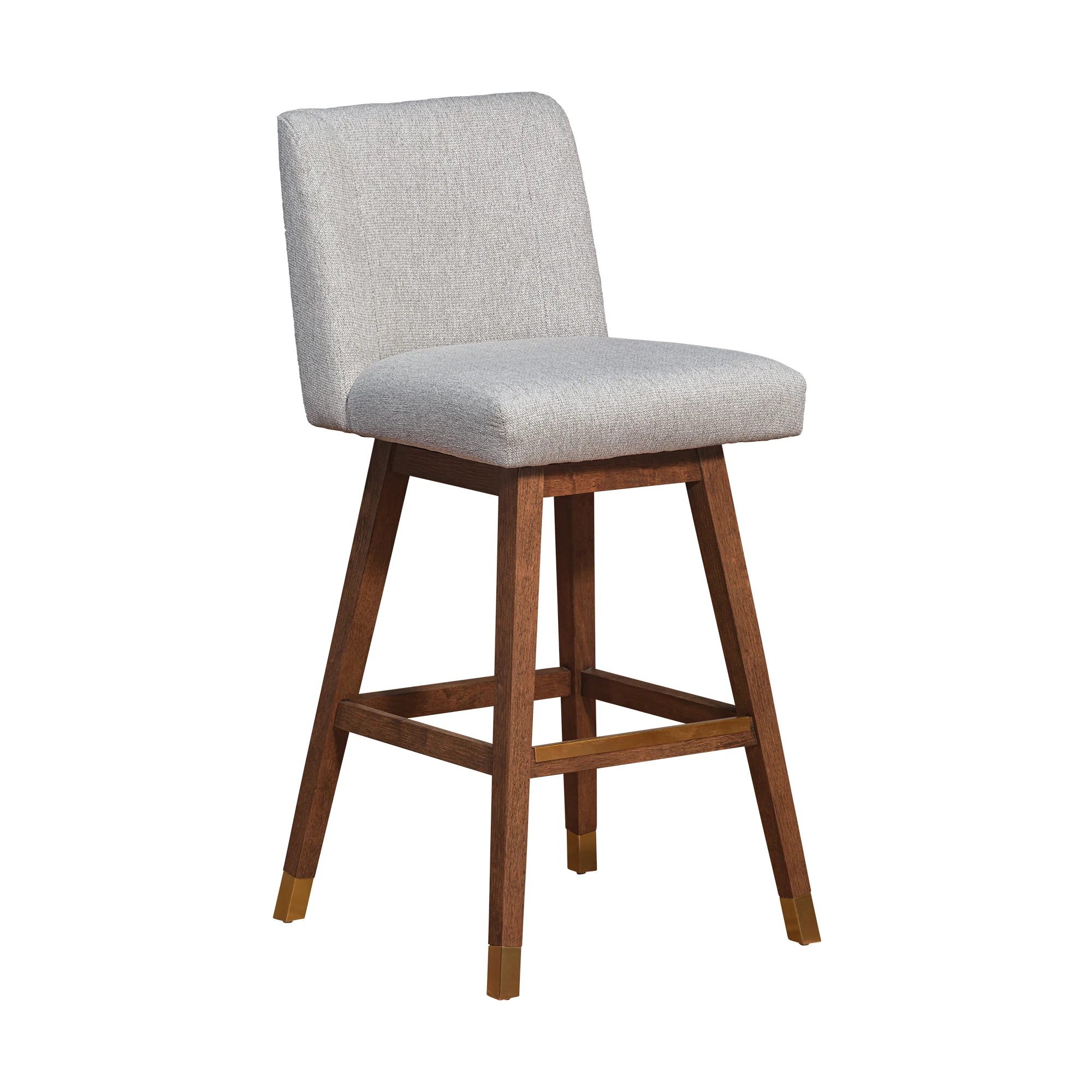 Basila Swivel Bar Stool in Brown Oak Wood Finish with Taupe Fabric By Armen Living - Image 2