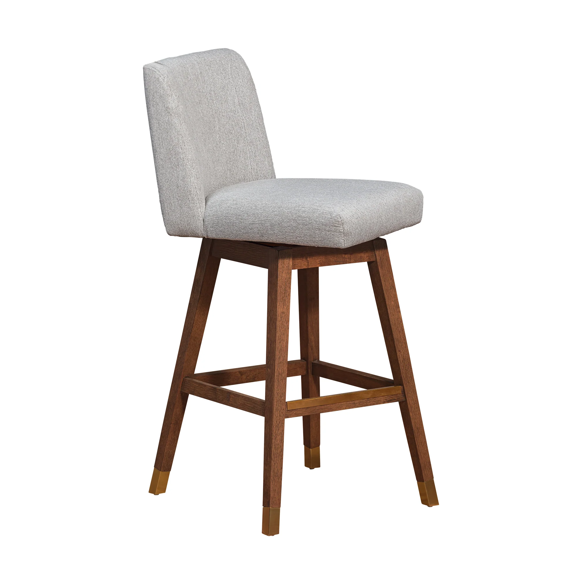 Basila Swivel Bar Stool in Brown Oak Wood Finish with Taupe Fabric By Armen Living - Image 3
