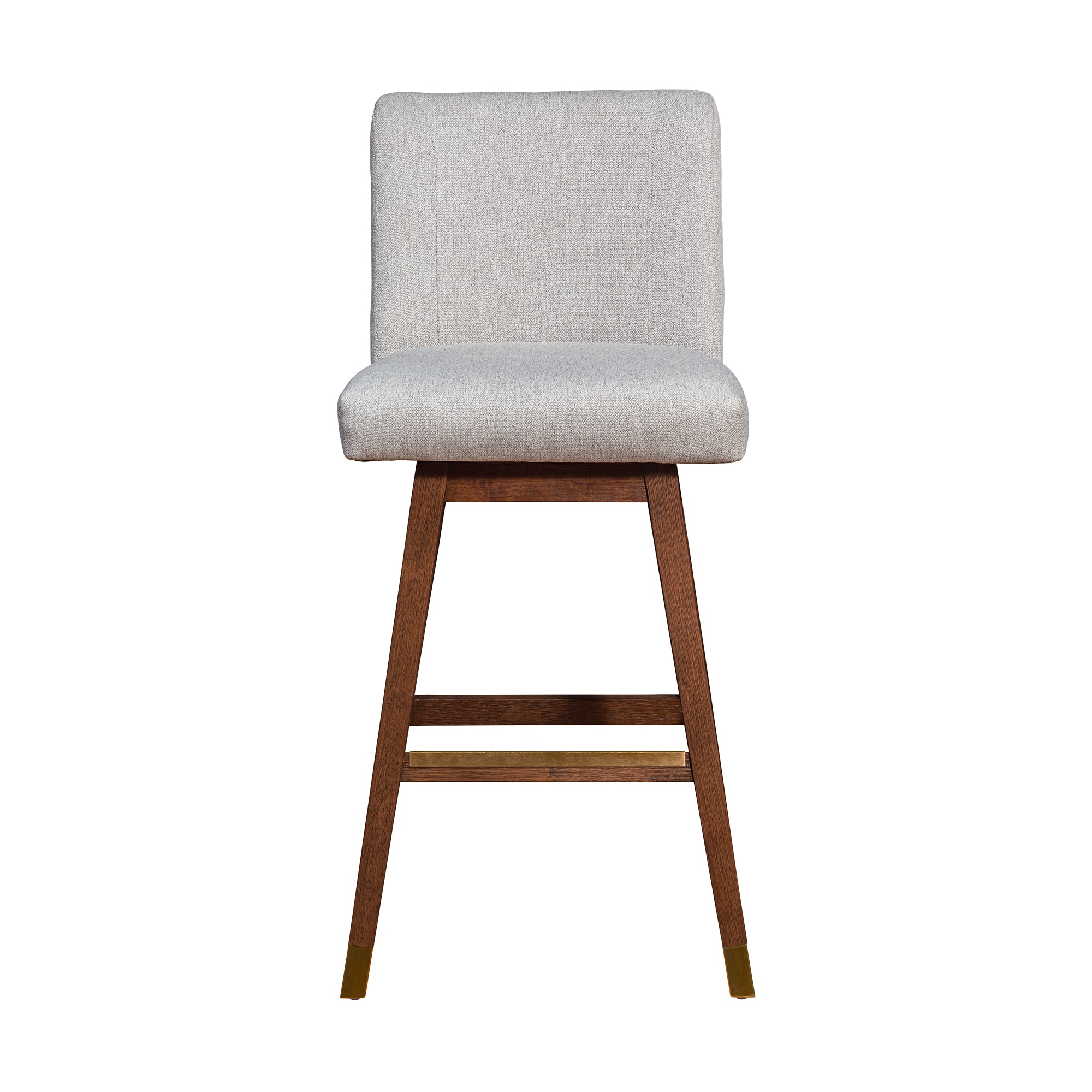 Basila Swivel Bar Stool in Brown Oak Wood Finish with Taupe Fabric By Armen Living - Image 4