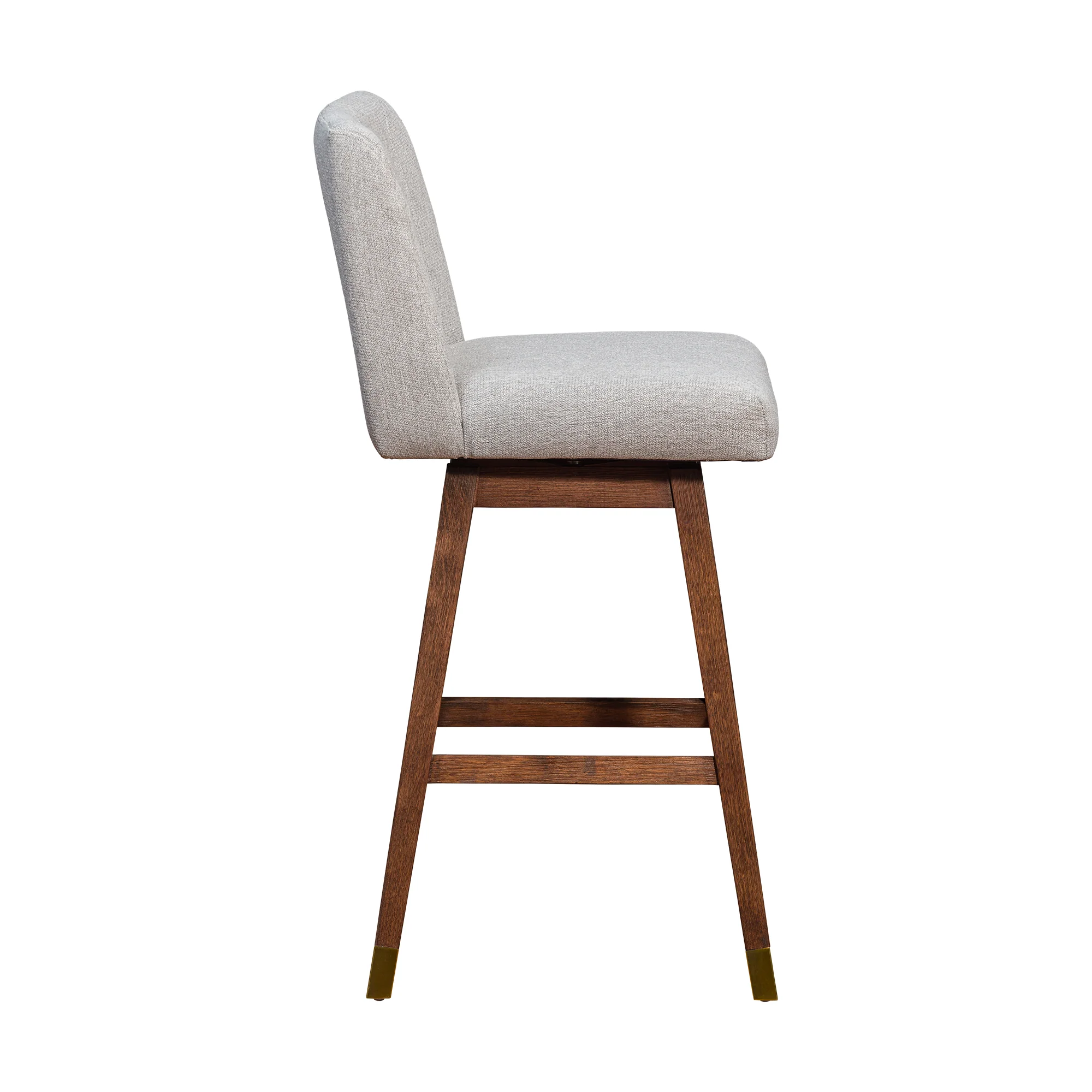 Basila Swivel Bar Stool in Brown Oak Wood Finish with Taupe Fabric By Armen Living - Image 5