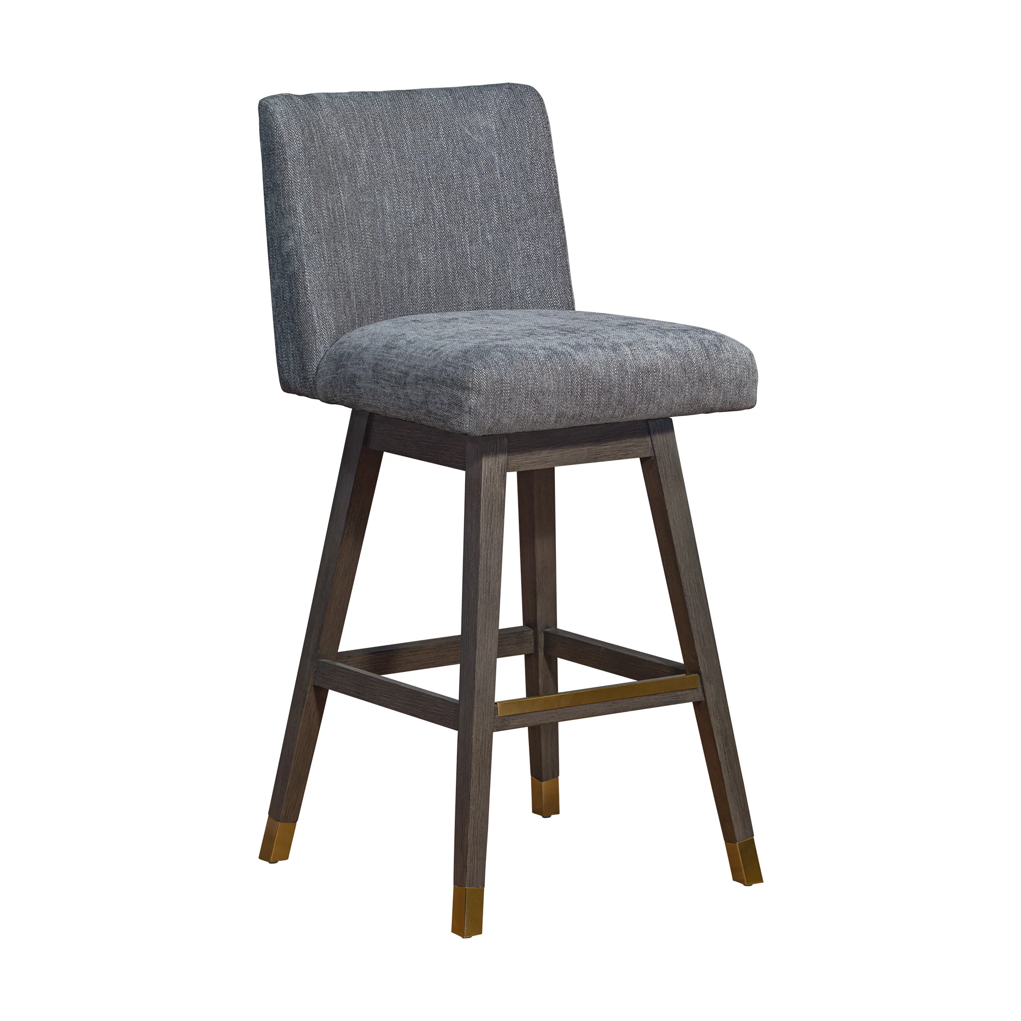 Basila Swivel Bar Stool in Grey Oak Wood Finish with Grey Fabric By Armen Living - Image 2
