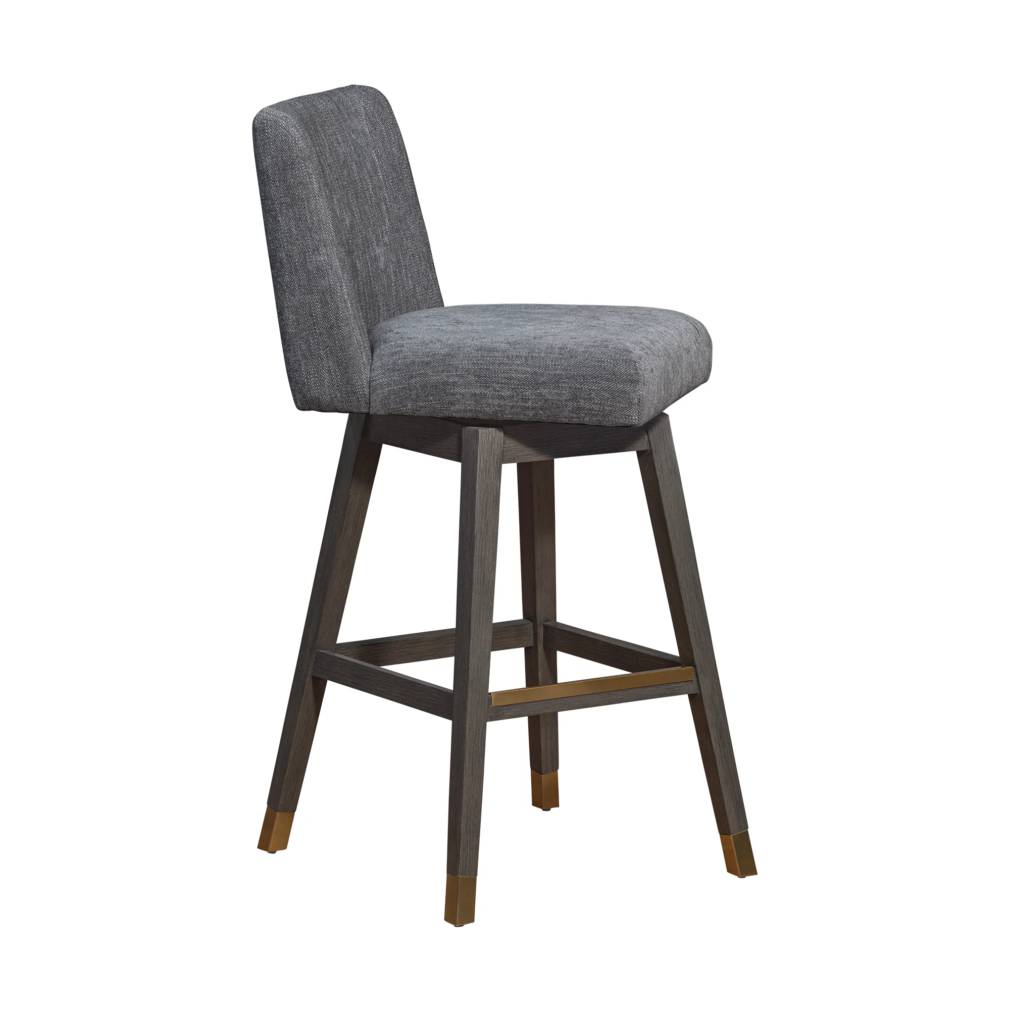 Basila Swivel Bar Stool in Grey Oak Wood Finish with Grey Fabric By Armen Living - Image 3