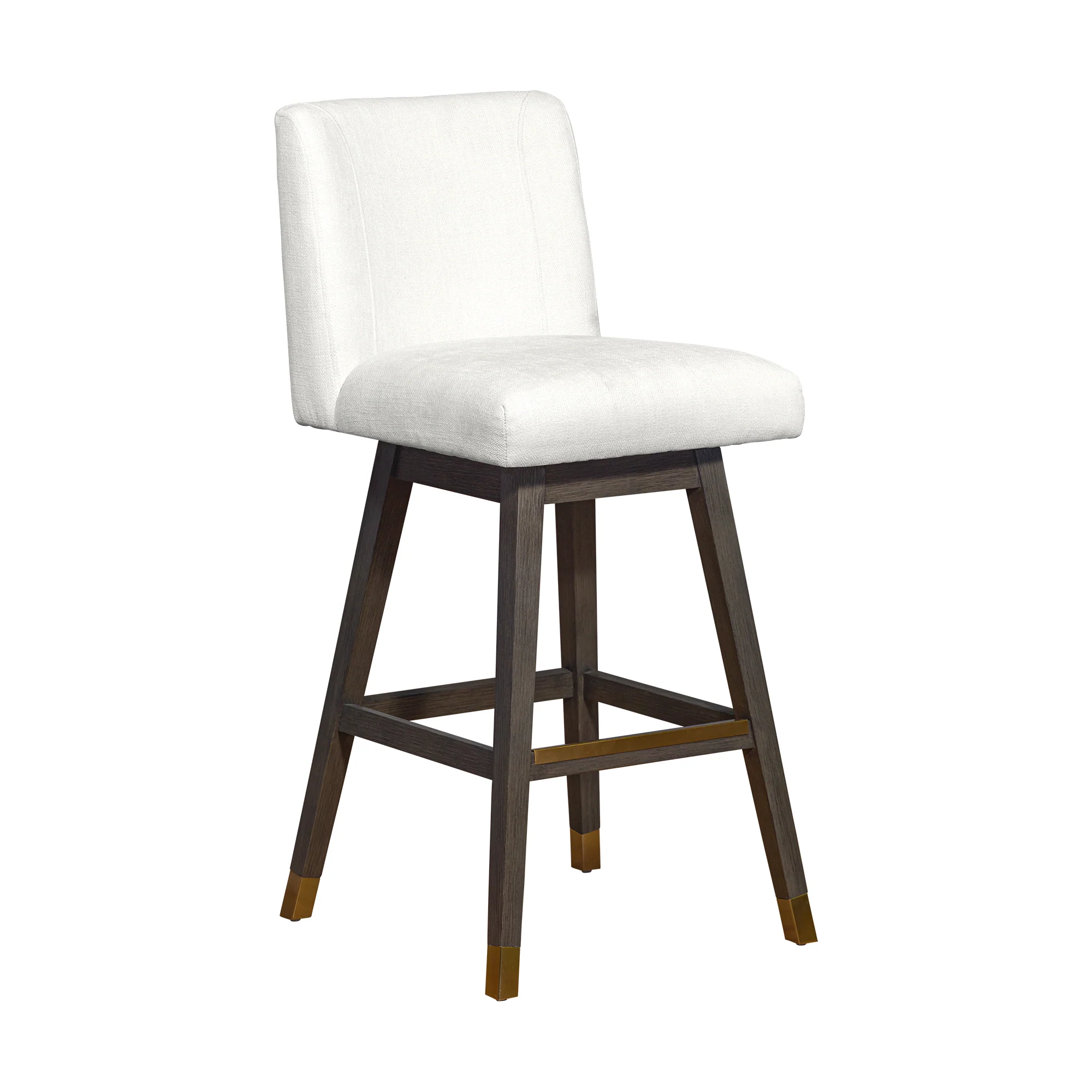 Basila Swivel Bar Stool in Grey Oak Wood Finish with Pearl Fabric By Armen Living - Image 2