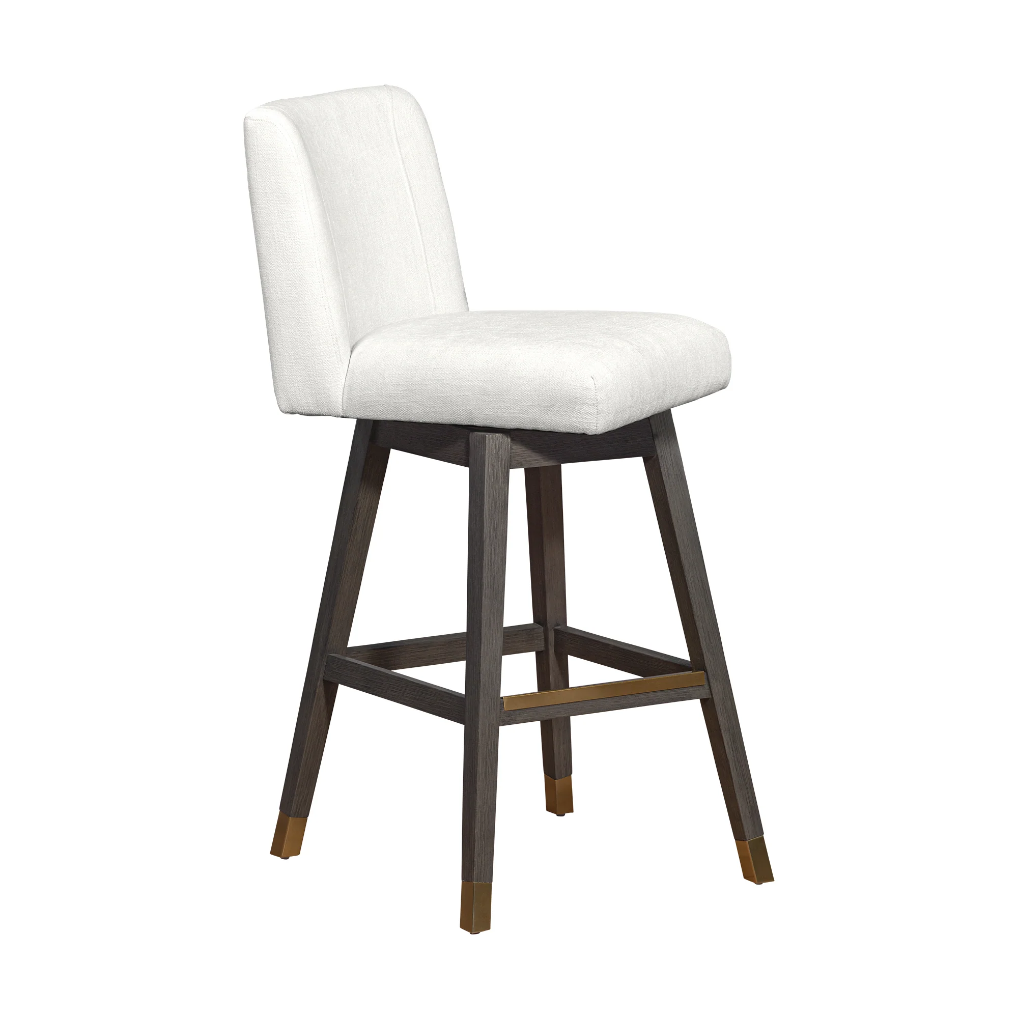 Basila Swivel Bar Stool in Grey Oak Wood Finish with Pearl Fabric By Armen Living - Image 3