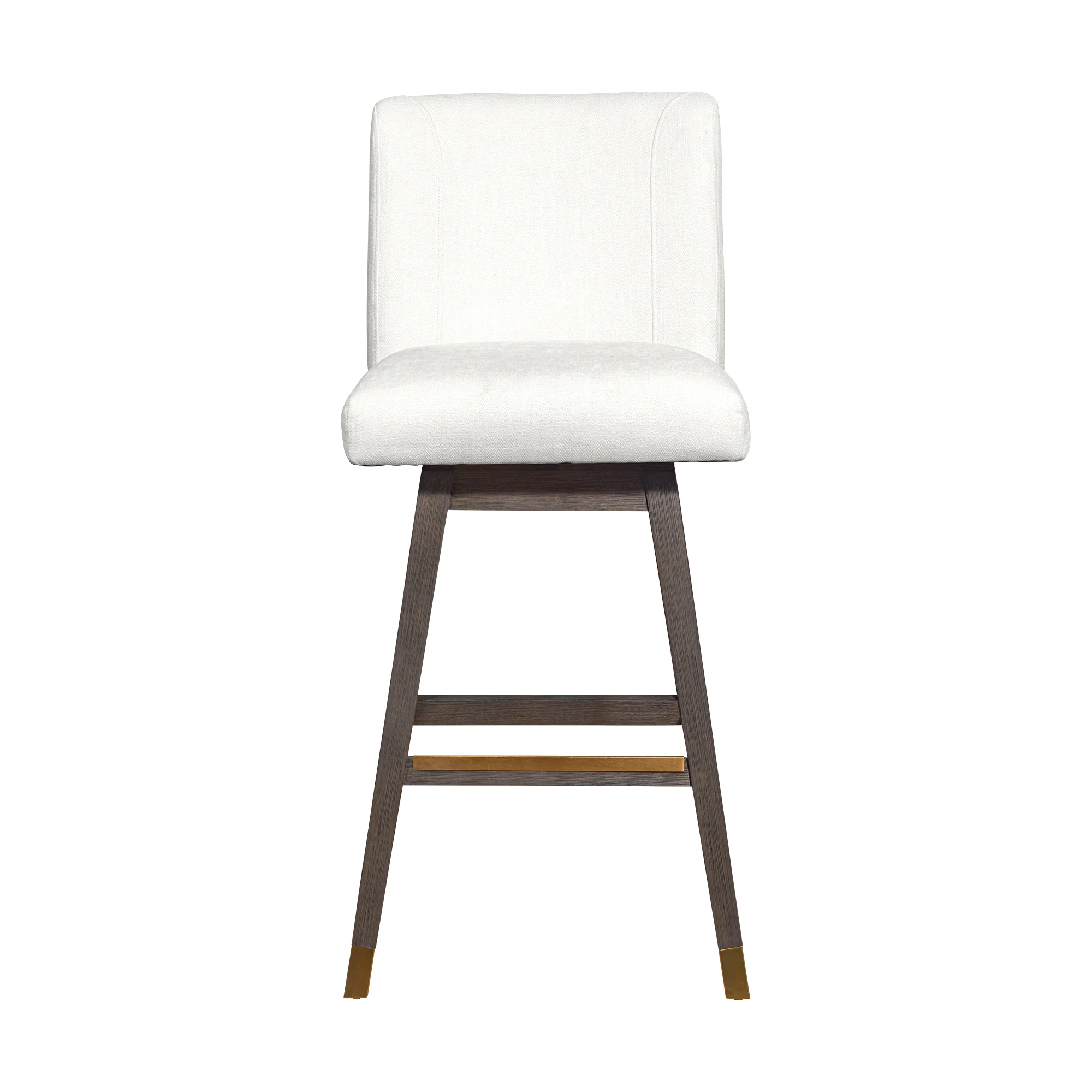 Basila Swivel Bar Stool in Grey Oak Wood Finish with Pearl Fabric By Armen Living - Image 4