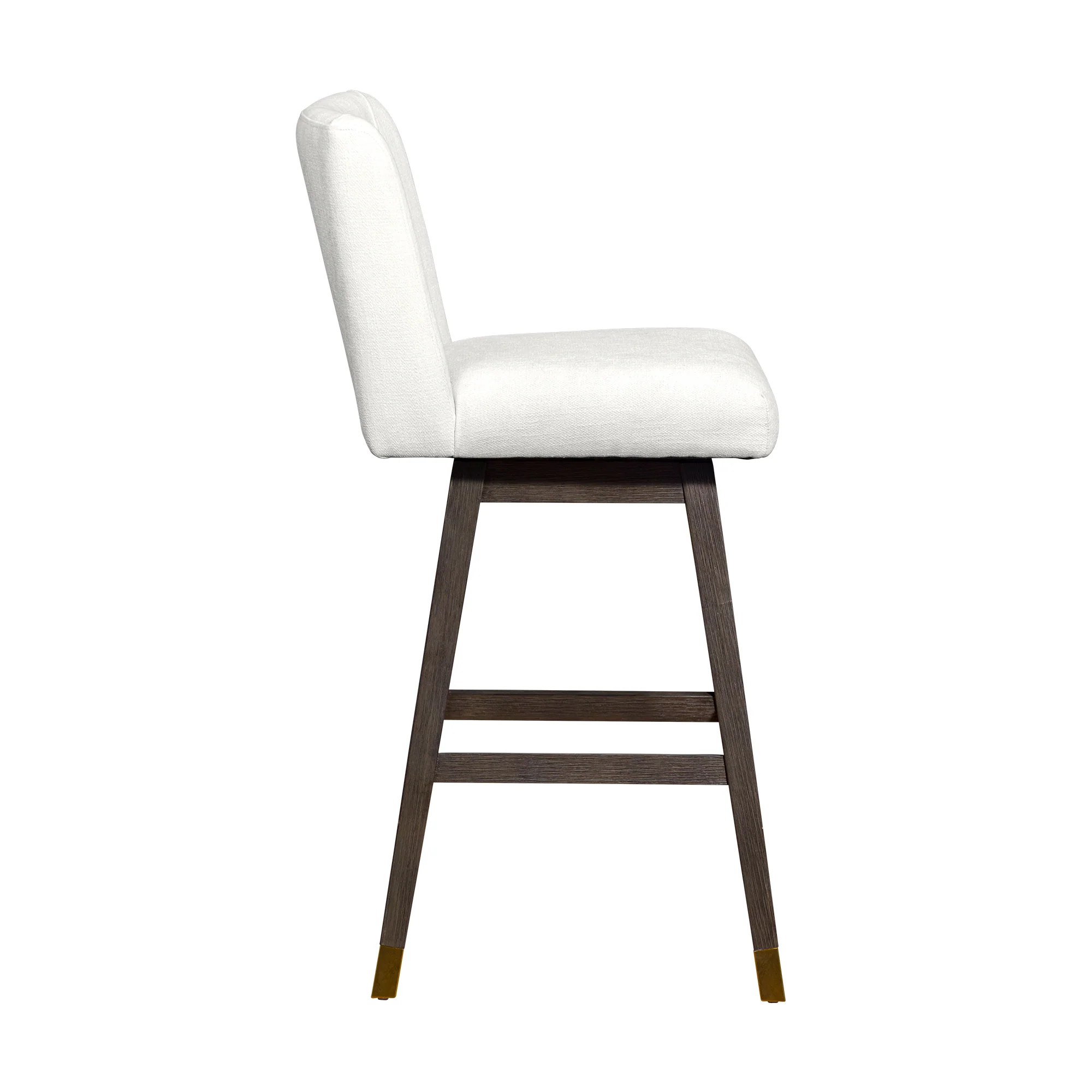 Basila Swivel Bar Stool in Grey Oak Wood Finish with Pearl Fabric By Armen Living - Image 5