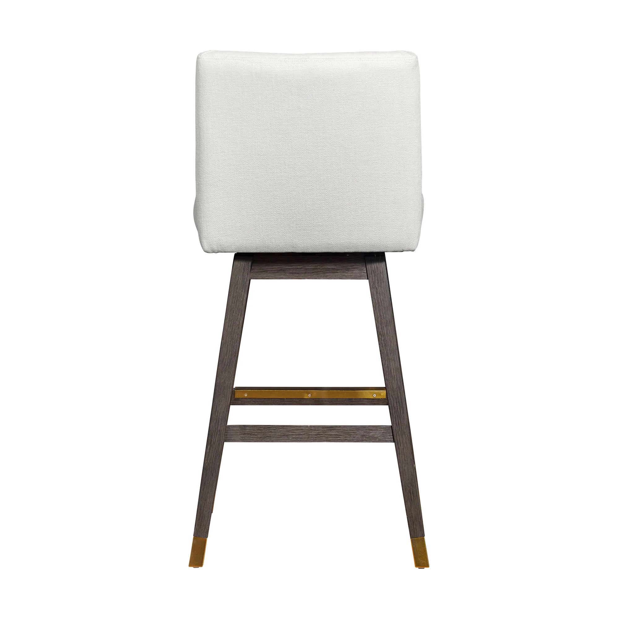 Basila Swivel Bar Stool in Grey Oak Wood Finish with Pearl Fabric By Armen Living - Image 6
