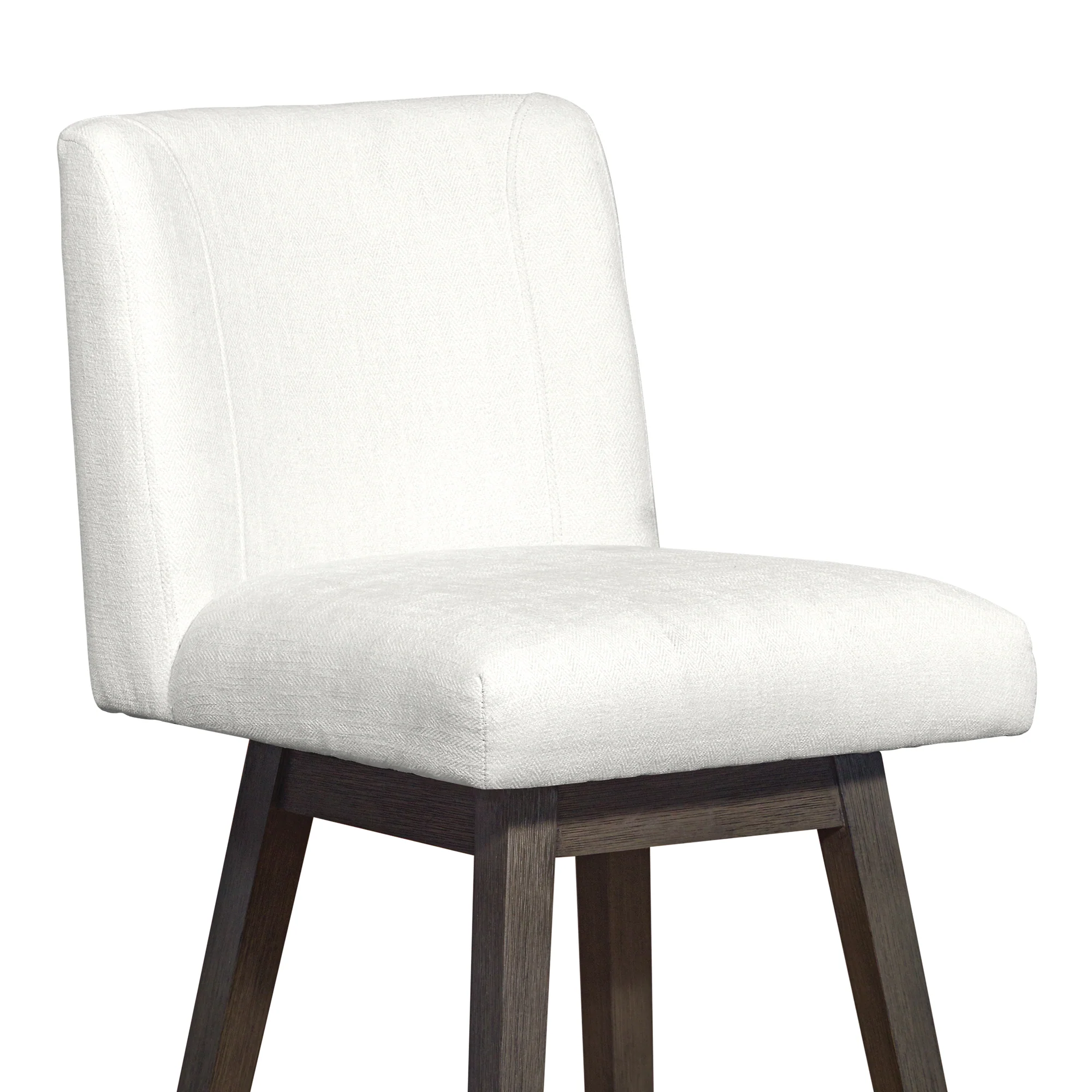 Basila Swivel Bar Stool in Grey Oak Wood Finish with Pearl Fabric By Armen Living - Image 7