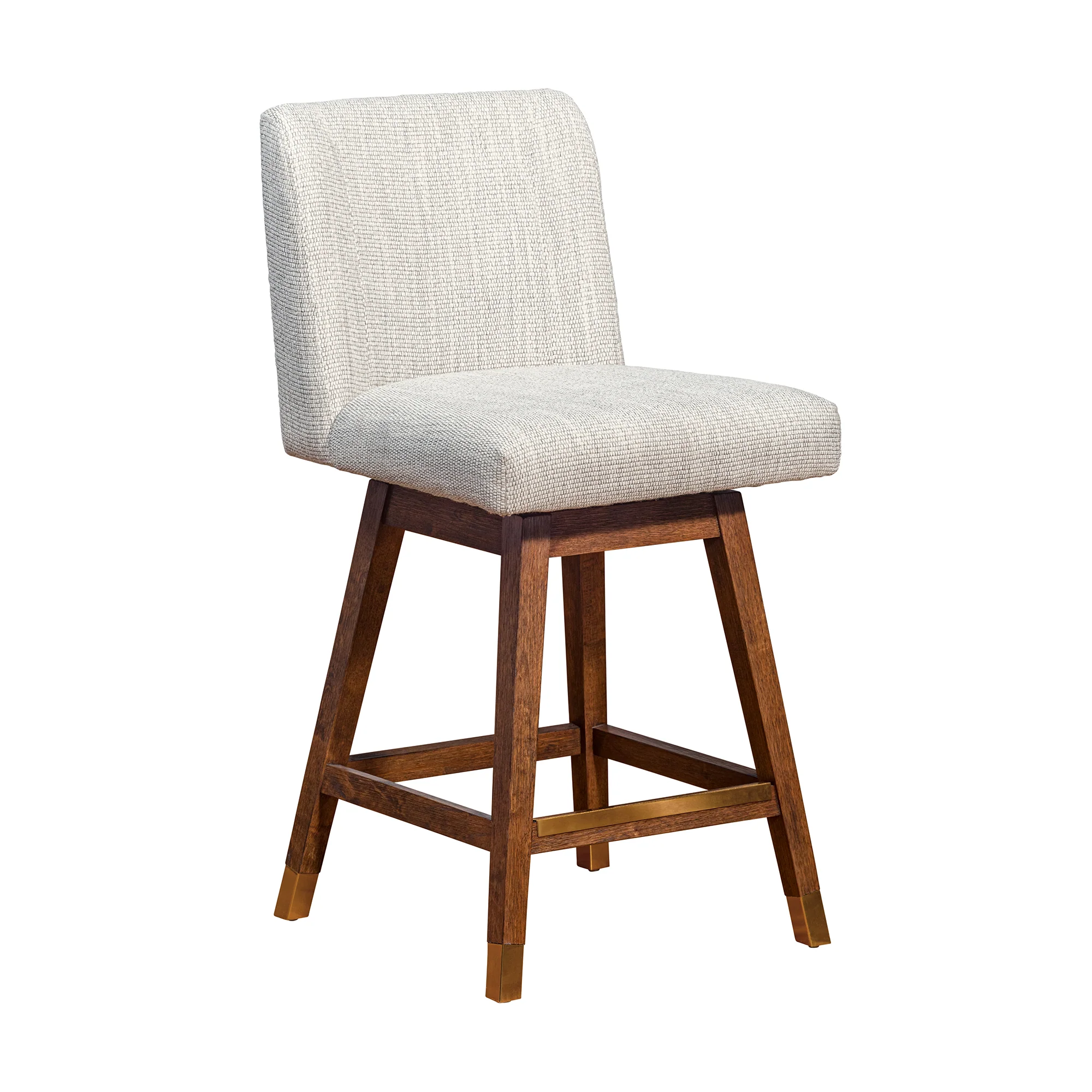 Basila Swivel Counter Stool in Brown Oak Wood Finish with Beige Fabric By Armen Living - Image 2