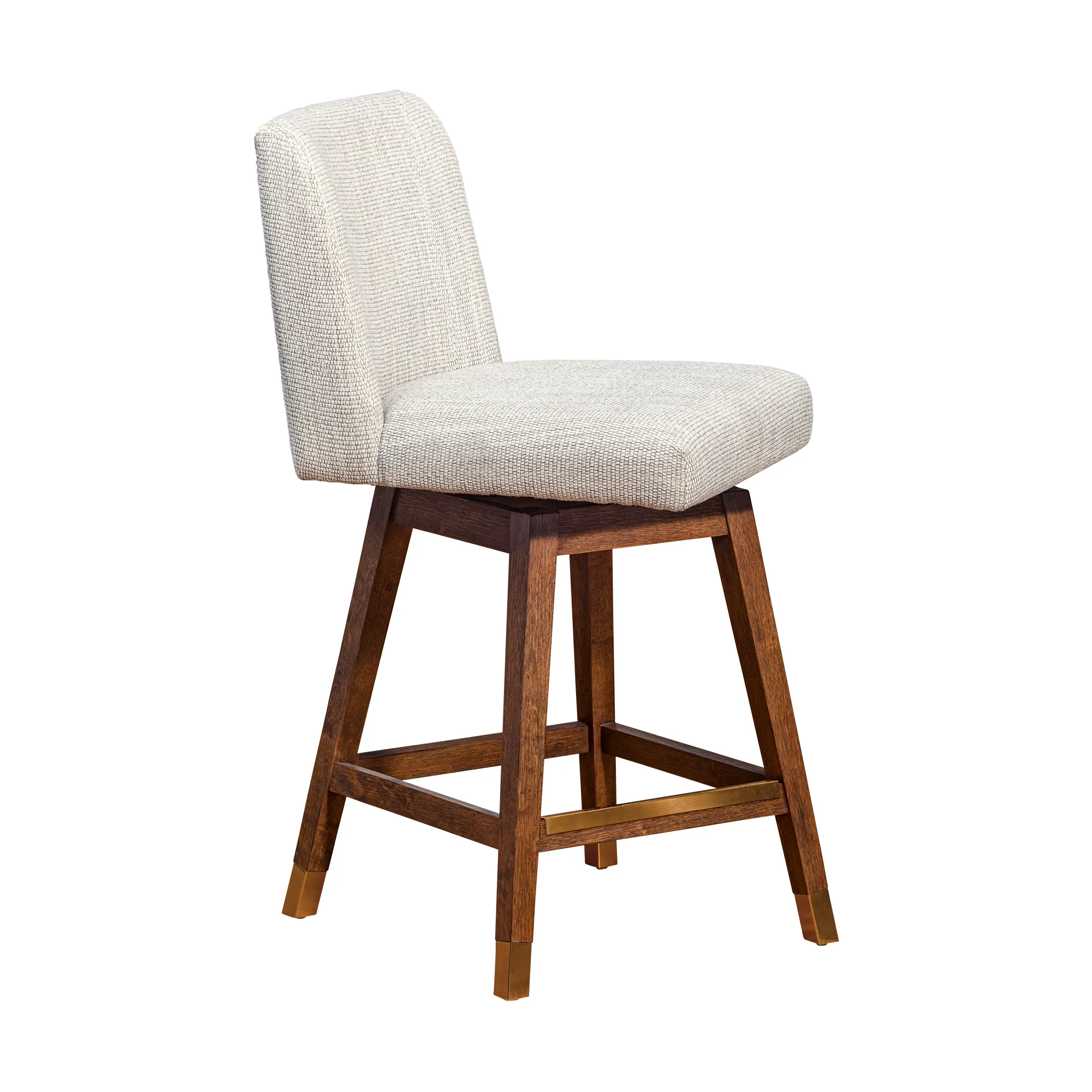 Basila Swivel Counter Stool in Brown Oak Wood Finish with Beige Fabric By Armen Living - Image 3